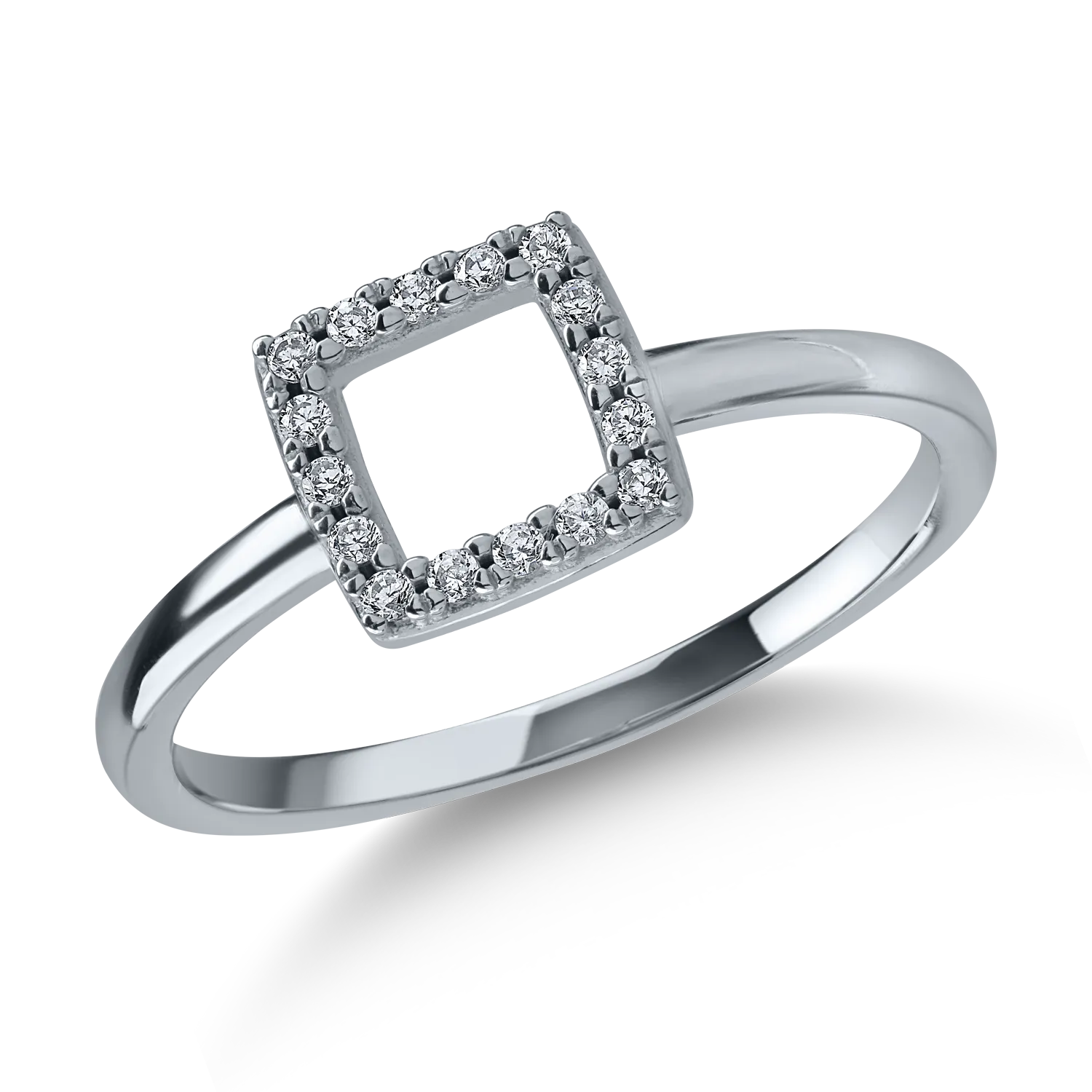 White gold geometric ring with zirconia