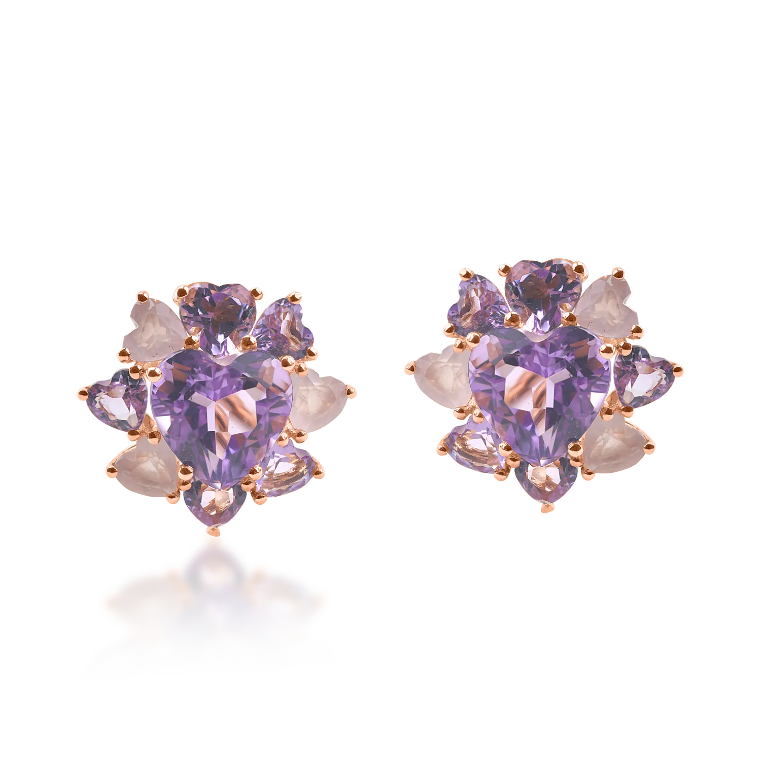 Rose gold earrings with 9.9ct pink amethysts and rose quartz