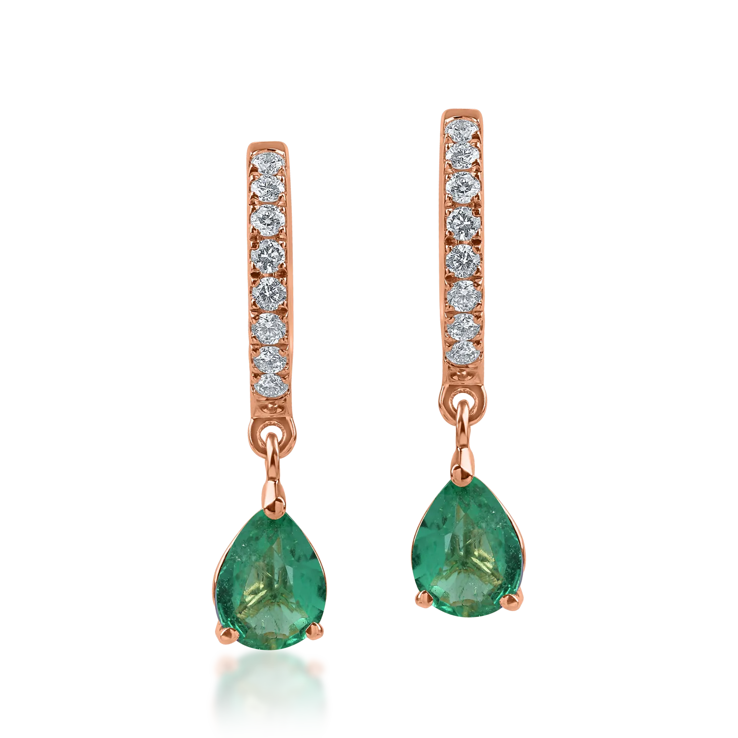 Rose gold hoop earrings with 0.4ct emeralds and 0.1ct diamonds