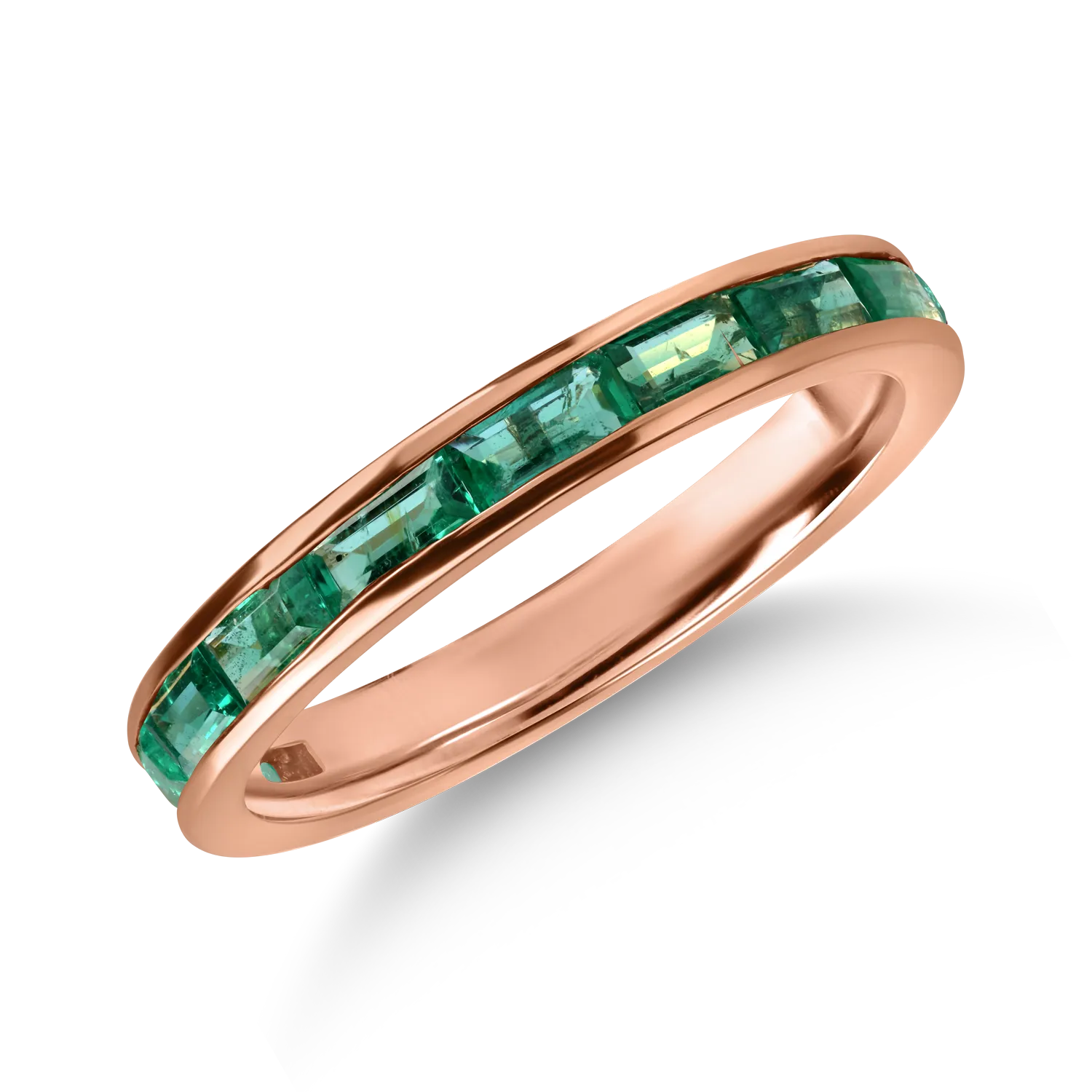 Half eternity ring in rose gold with 0.95ct emeralds