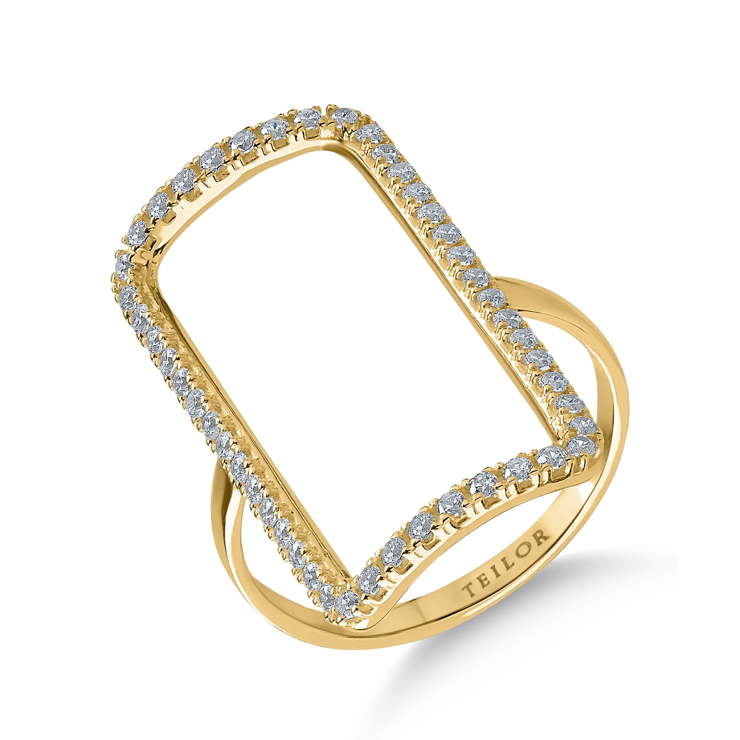 Геометричен пръстен от жълто злато с цирконии