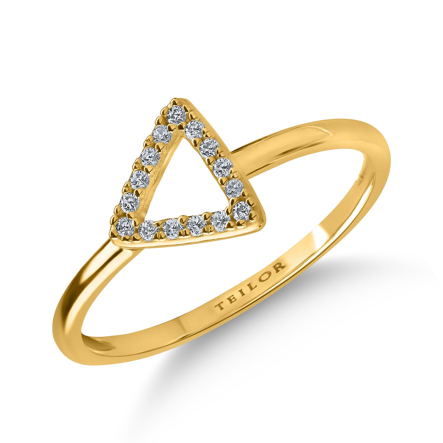 Yellow gold geometric ring with zirconia