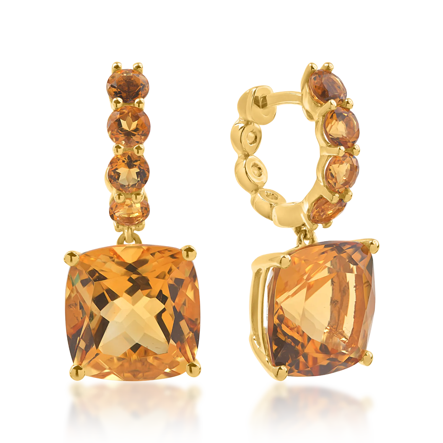 Yellow gold geometric earrings with 8.4ct citrines and 0.8ct amethysts