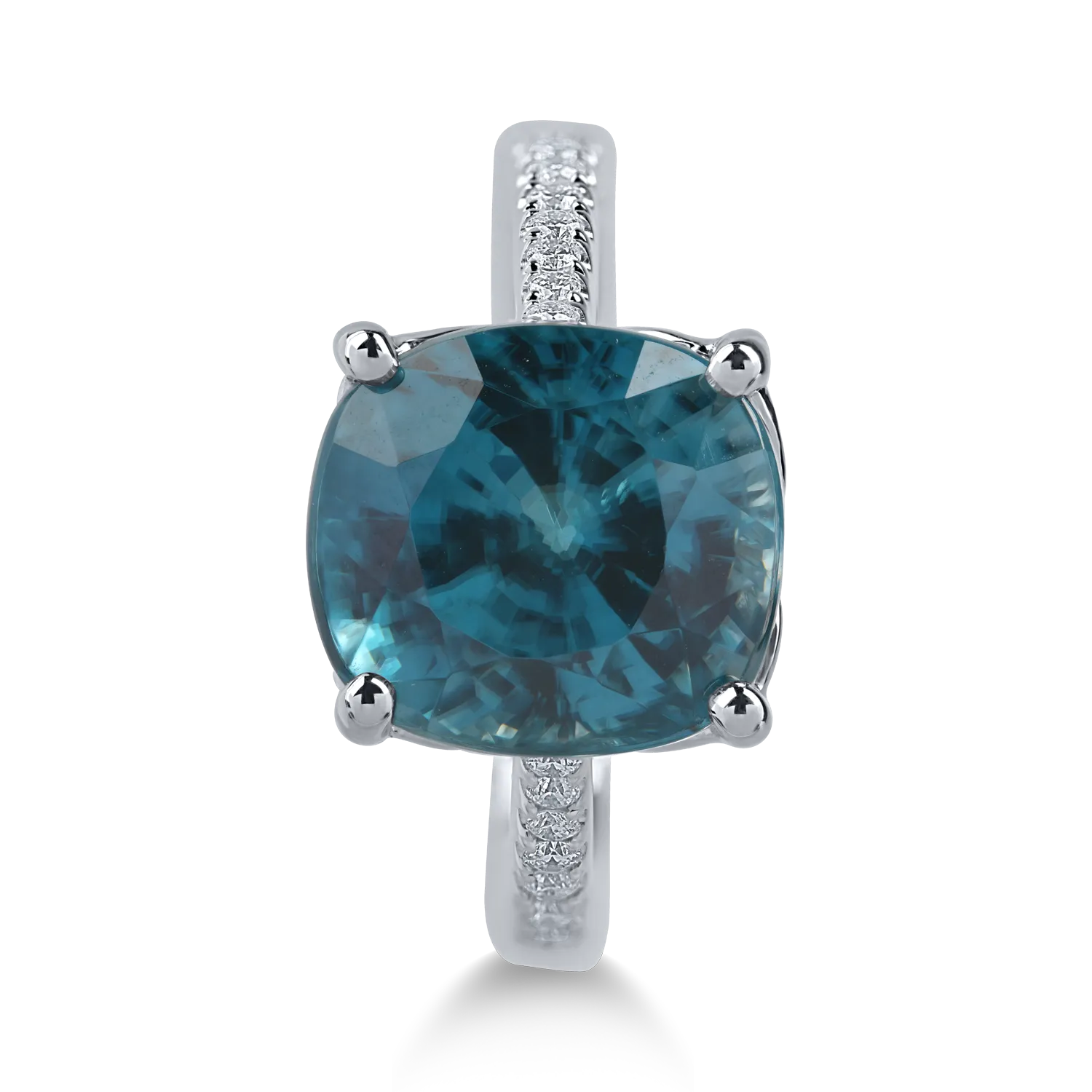 Пръстен от бяло злато с естествен цирконий 11.38ct и диаманти 0.19ct