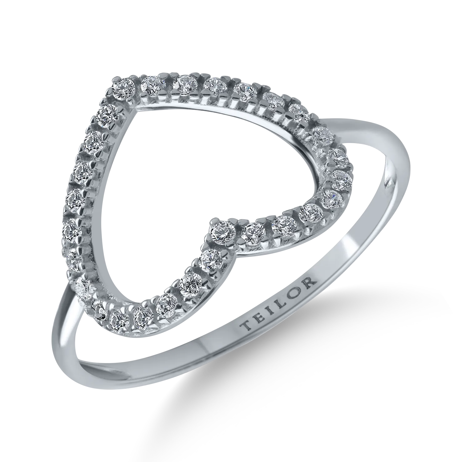 White gold heart ring with zirconia