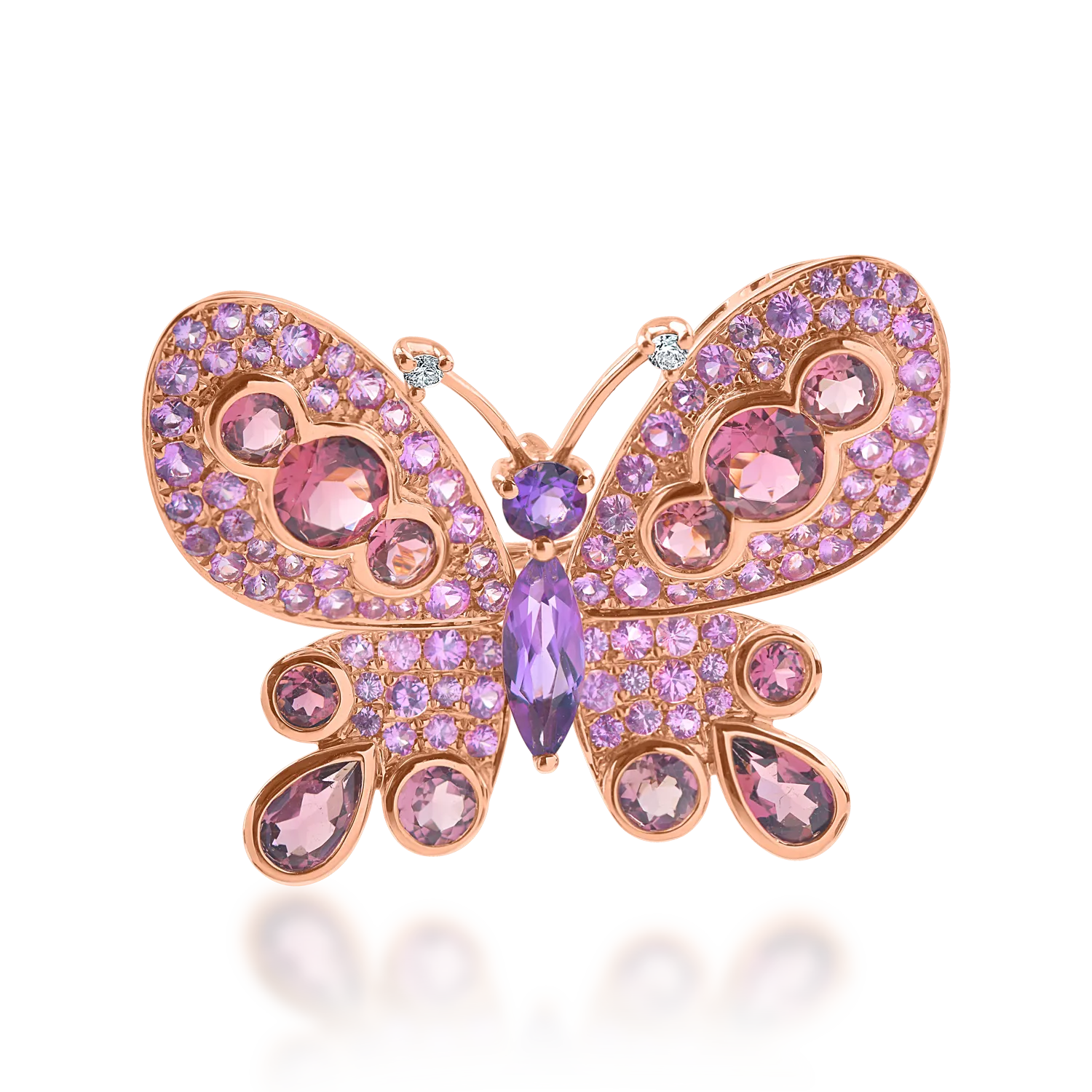 Pandantiv fluture din aur roz cu pietre semipretioase de 4.29ct