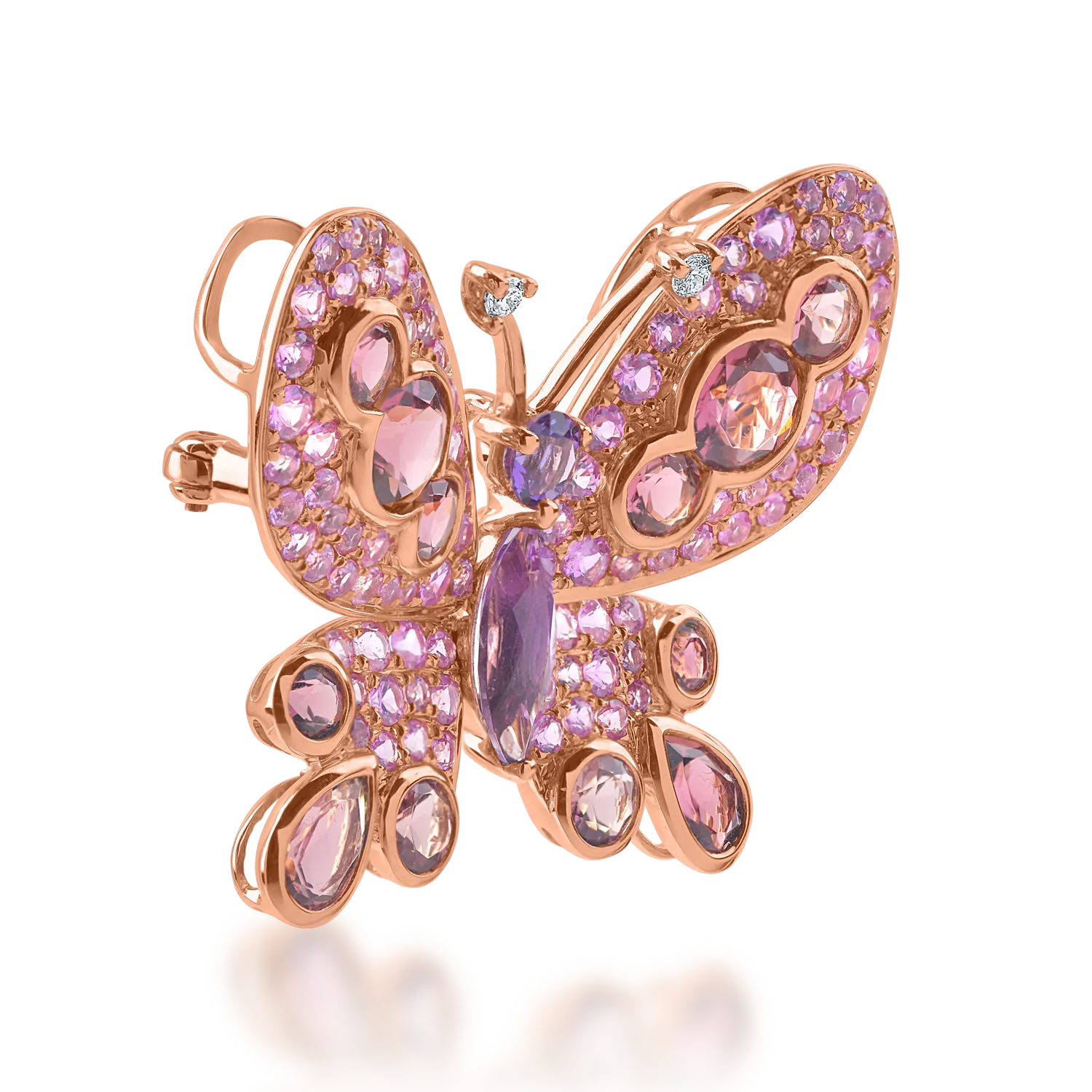 Rose gold butterfly pendant with 4.29ct semi-precious stones