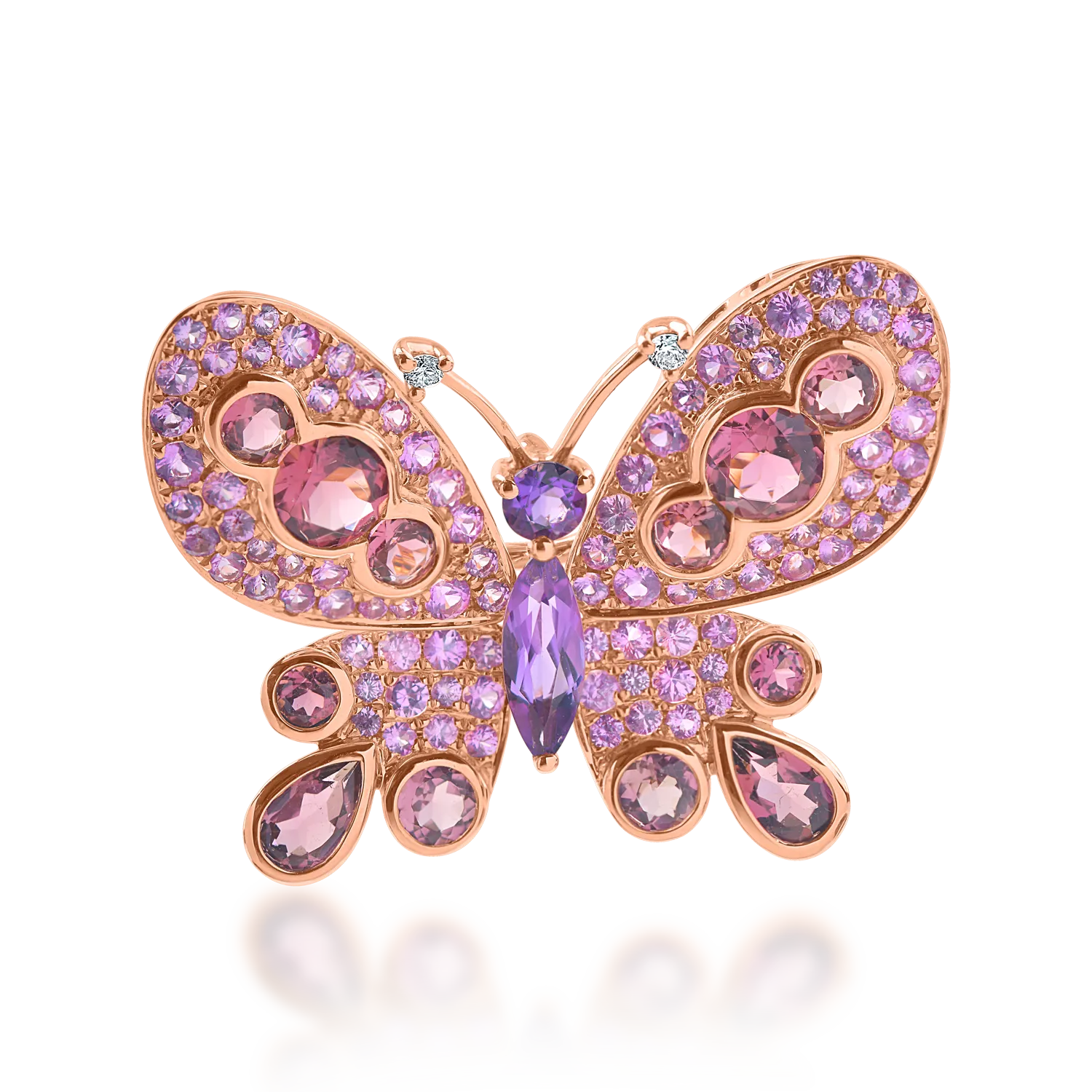 Teilor Pandantiv fluture din aur roz cu pietre semipretioase de 4.29ct