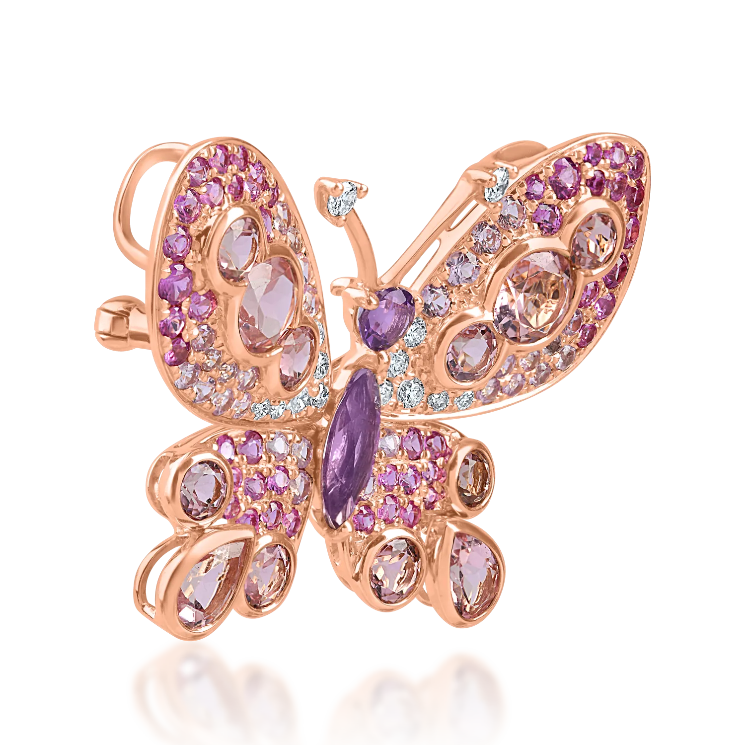 Rose gold butterfly brooch with 4ct precious and semi-precious stones