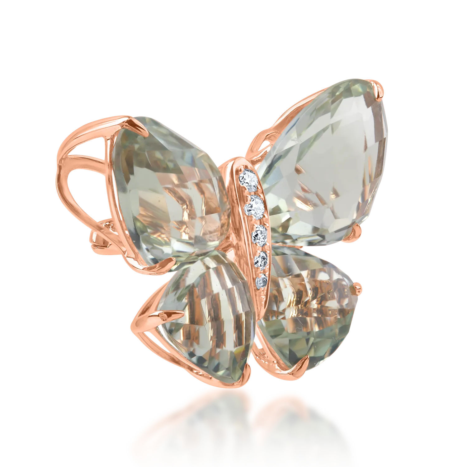 Pandantiv fluture din aur roz cu pietre pretioase si semipretioase de 11.67ct