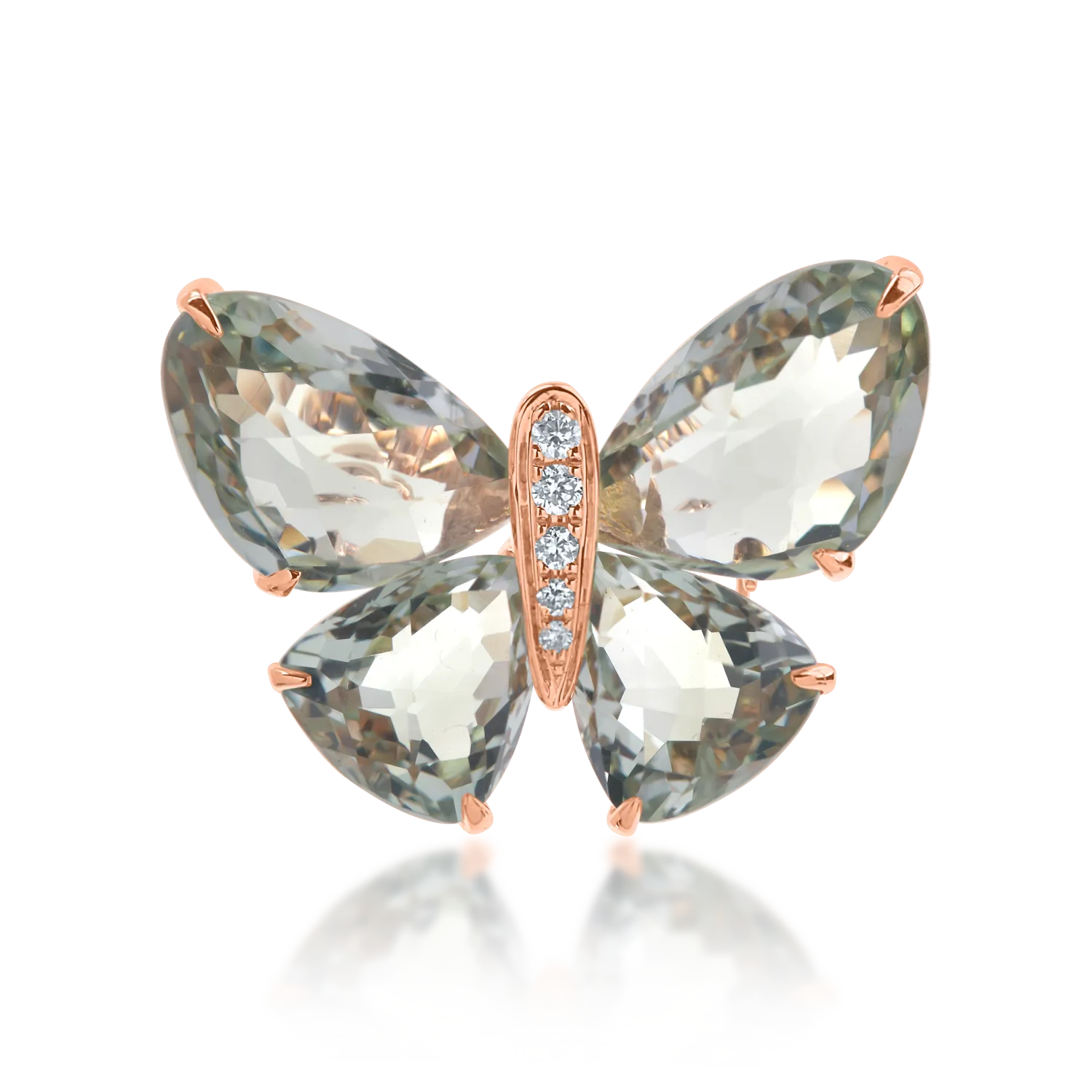 Pandantiv fluture din aur roz cu pietre pretioase si semipretioase de 11.67ct