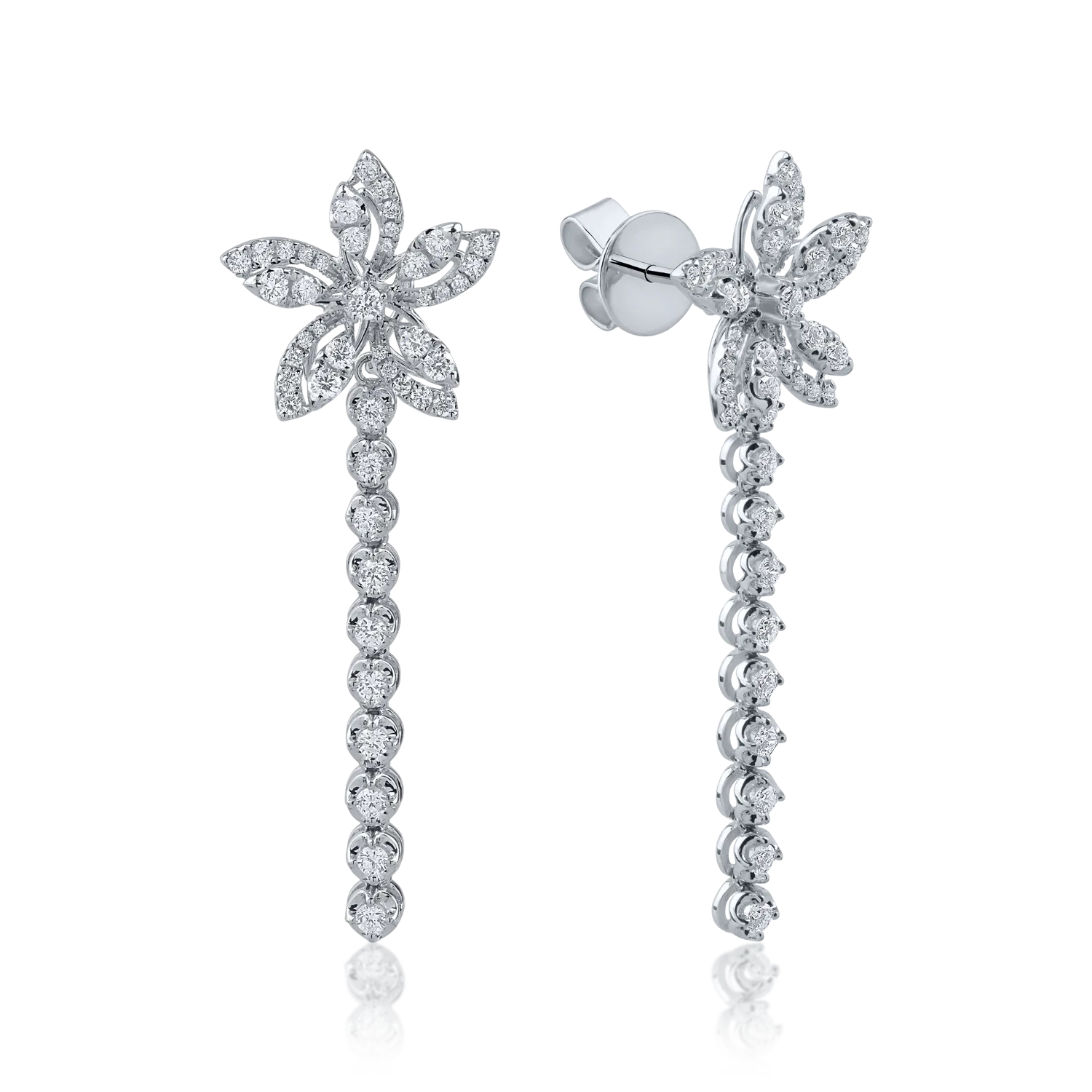 White gold flower earrings with 0.9ct diamonds