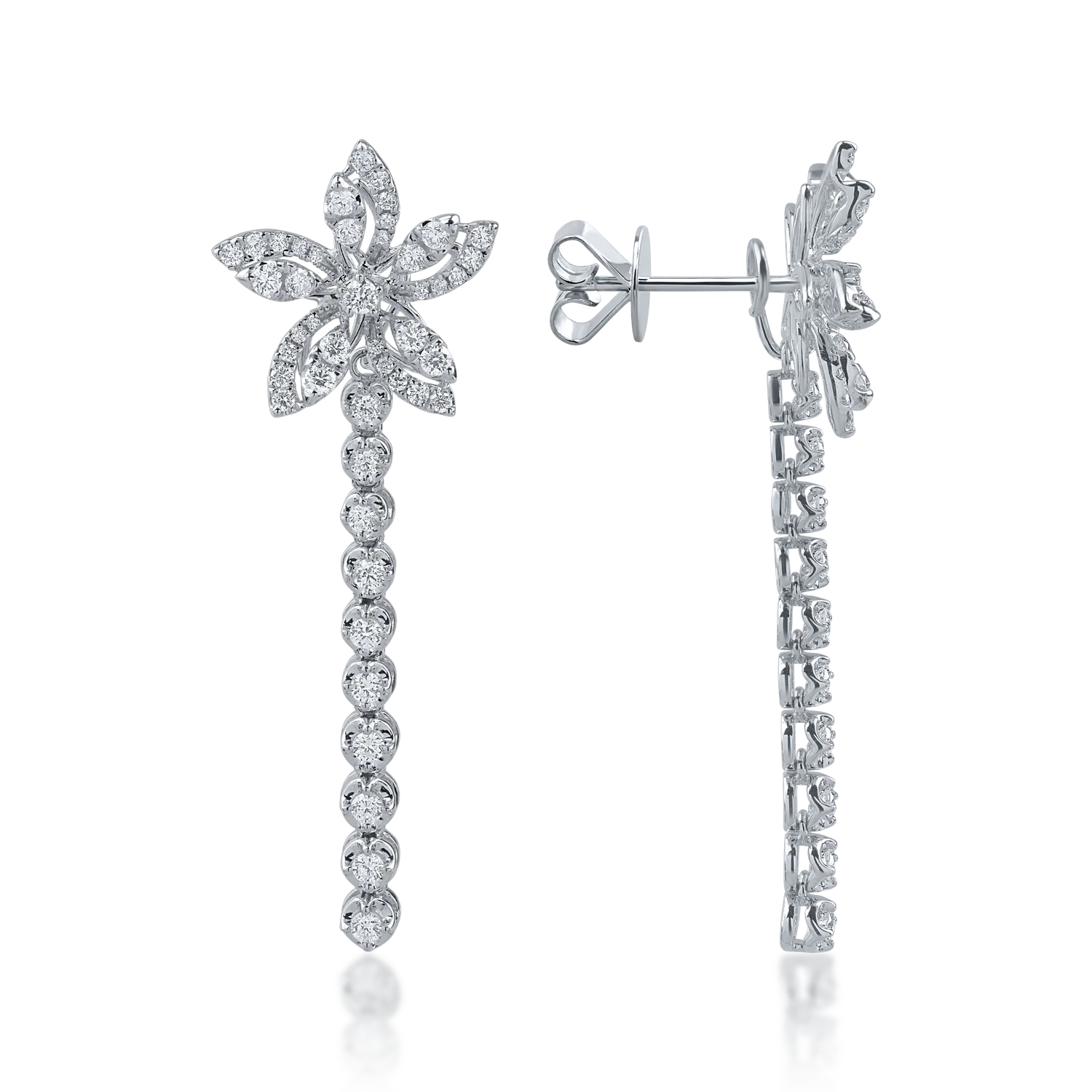 White gold flower earrings with 0.9ct diamonds