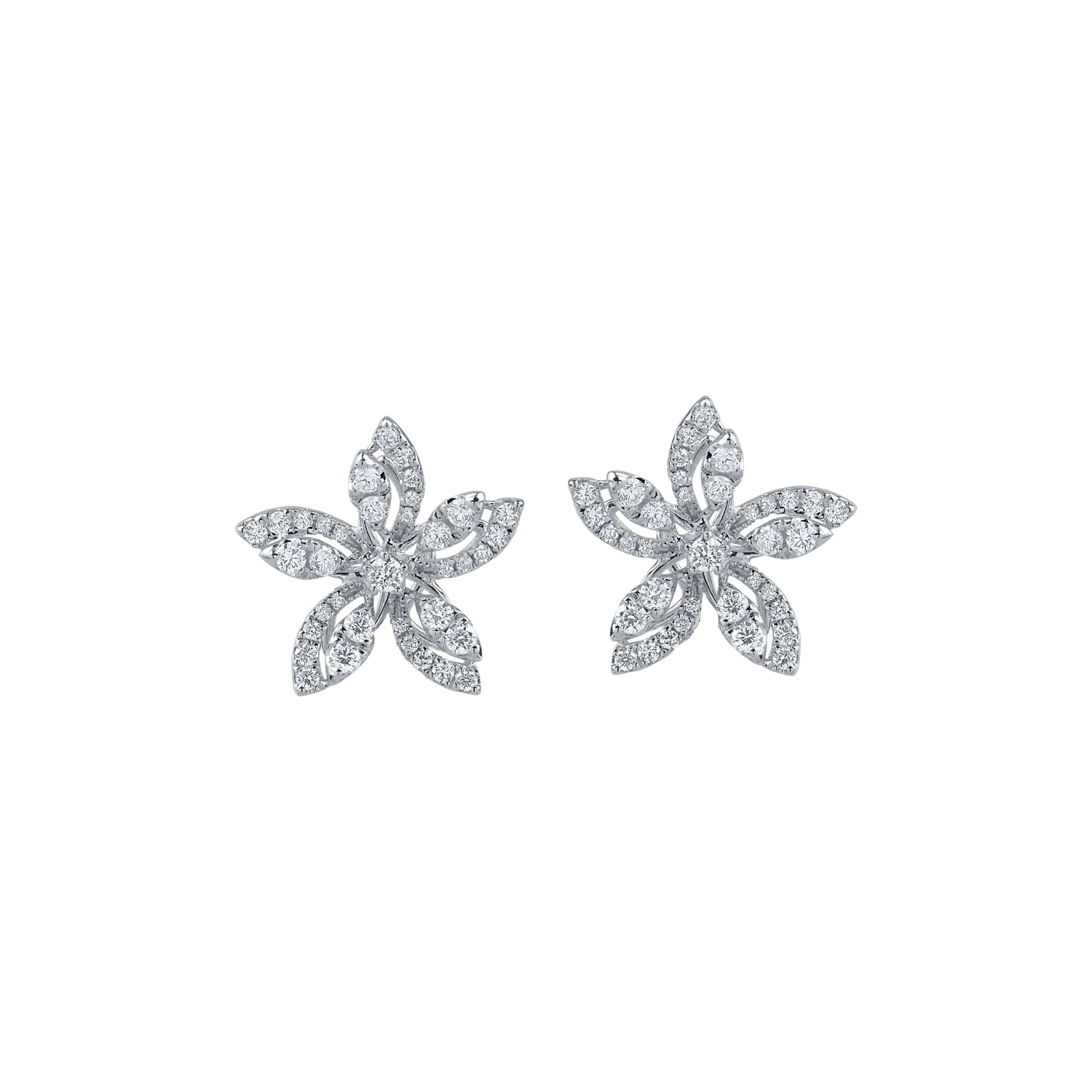 White gold flower earrings with 0.9ct diamonds