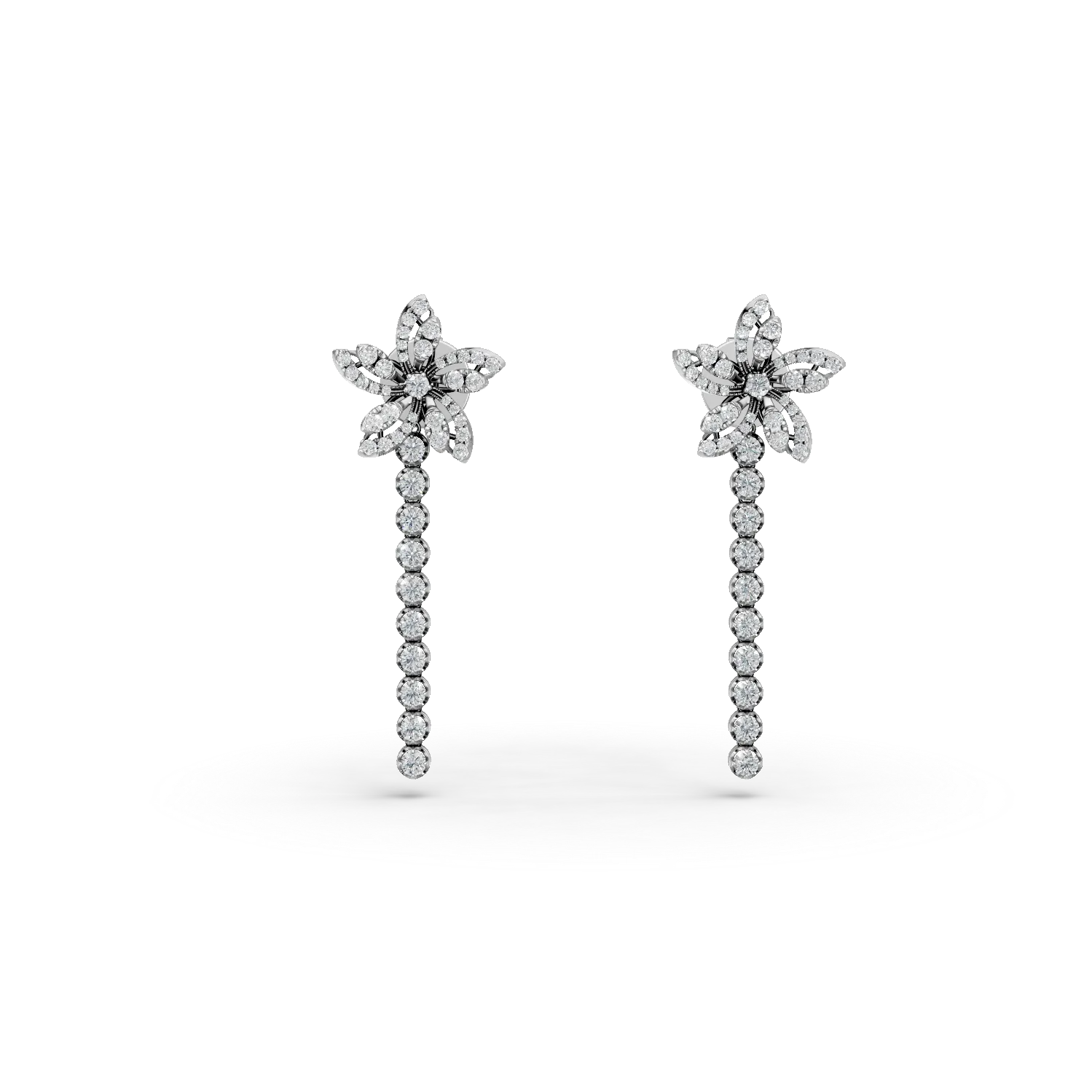 Cercei cu floare din aur alb cu diamante de 0.9ct