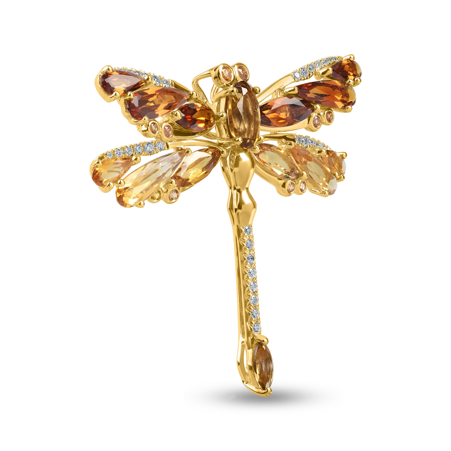 Brosa libelula din aur galben cu pietre semipretioase de 6ct