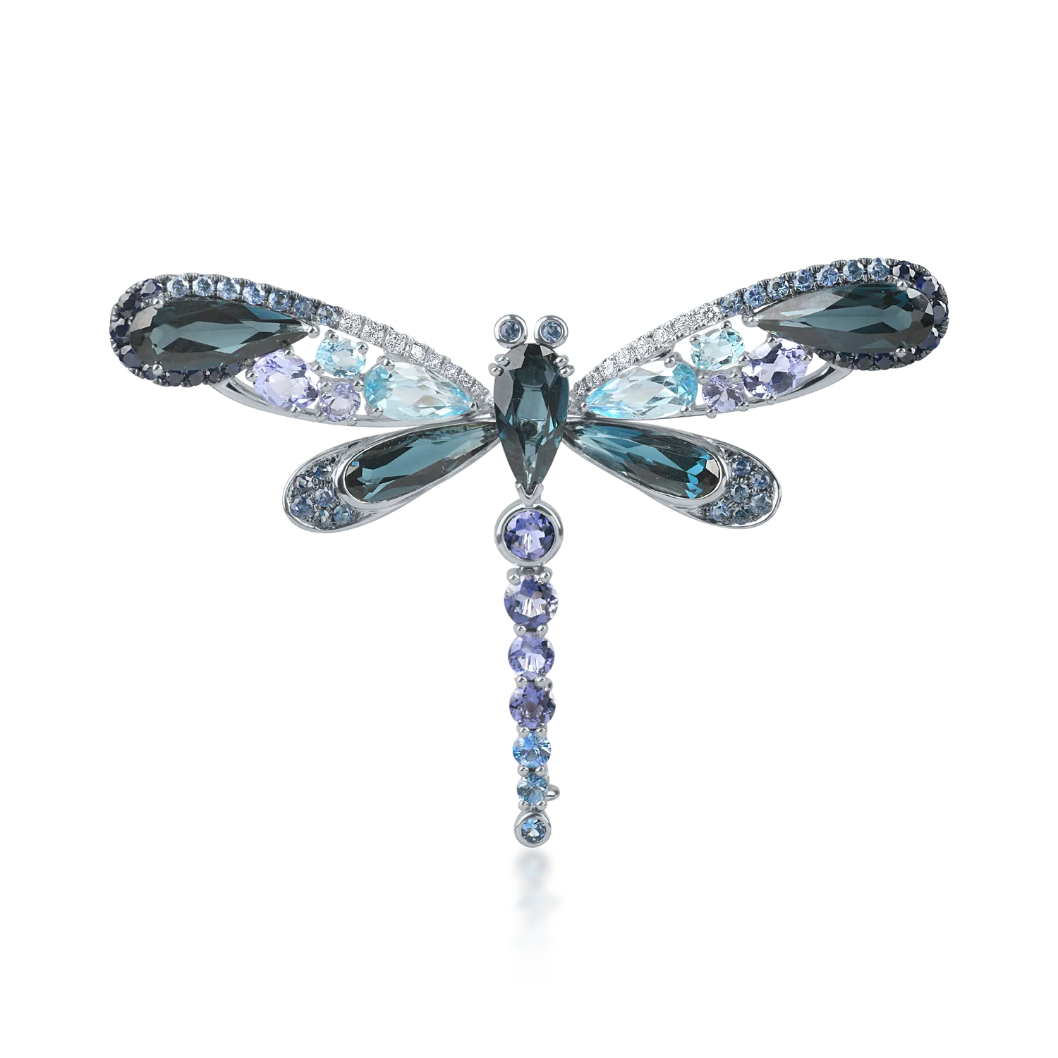 White gold dragonfly brooch with 12.5ct topazes and sapphires