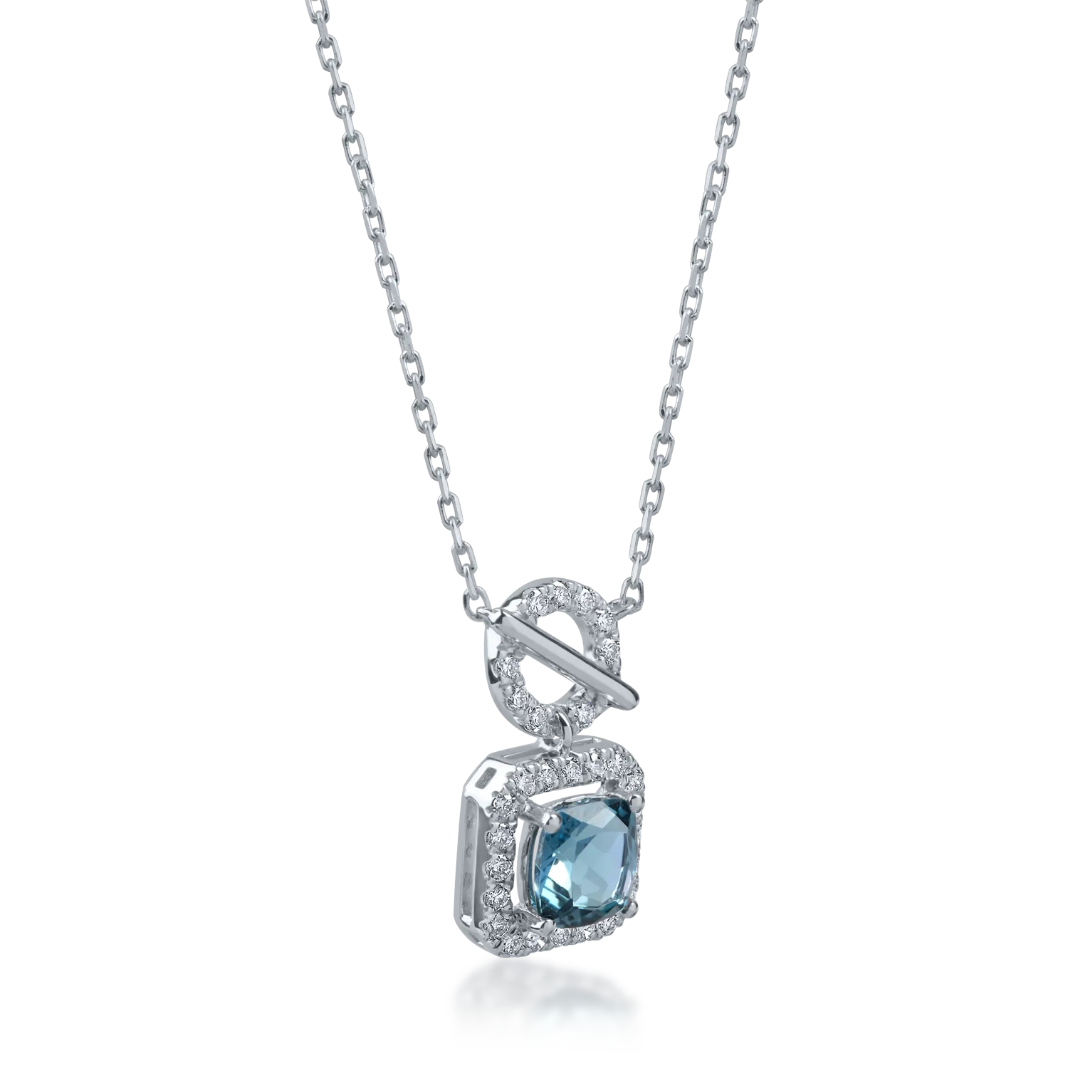 White gold geometric pendant necklace with 0.6ct london blue topaz and 0.1ct diamonds