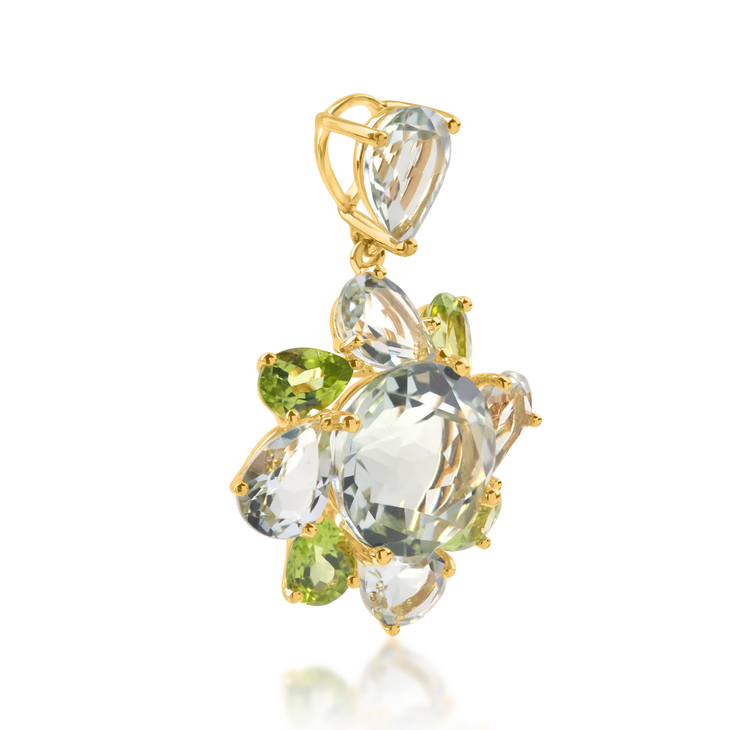 Sárga arany virágos medál 10.4ct féldrágakövekkel