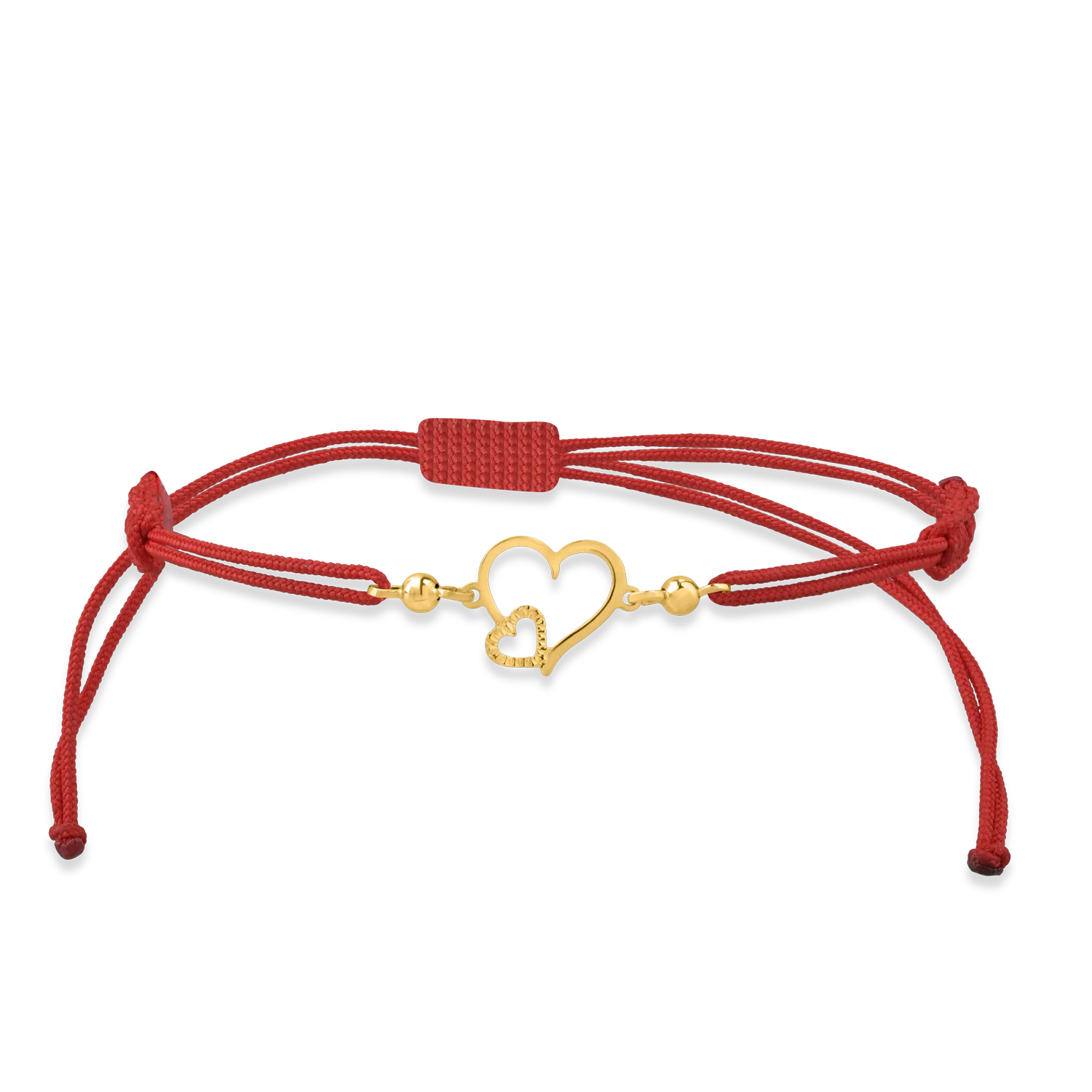 Cord bracelet with yellow gold hearts pendant