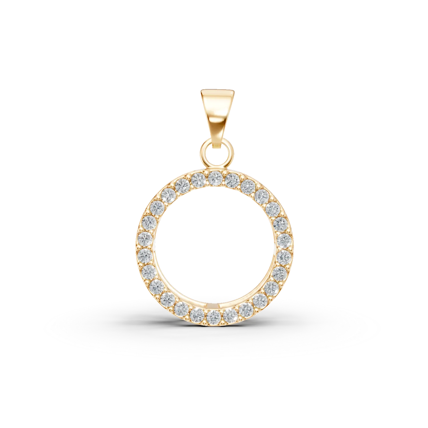 Yellow gold circle pendant with zirconia