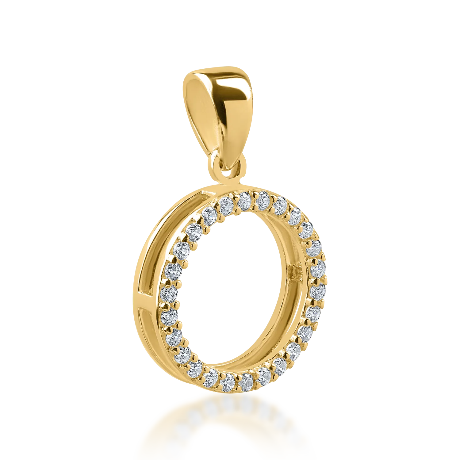 Yellow gold circle pendant with zirconia
