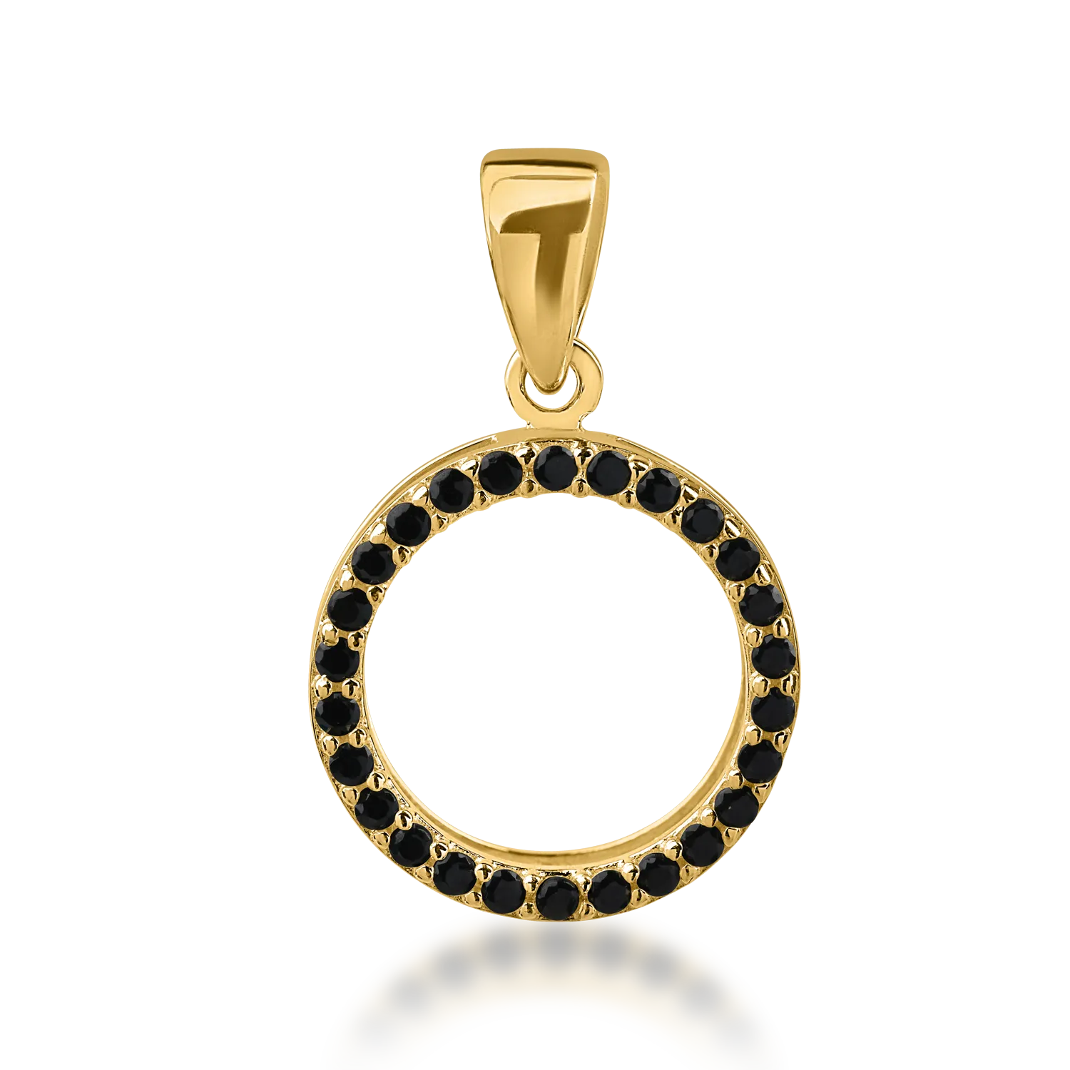Yellow gold circle pendant with black zirconia