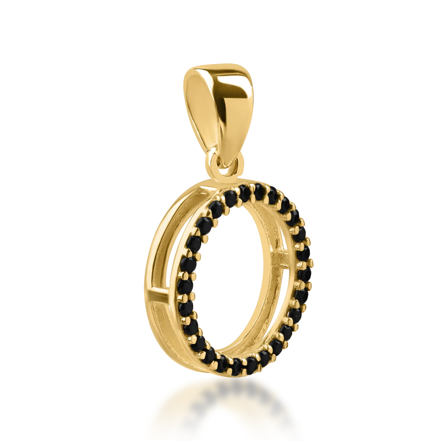 Yellow gold circle pendant with black zirconia