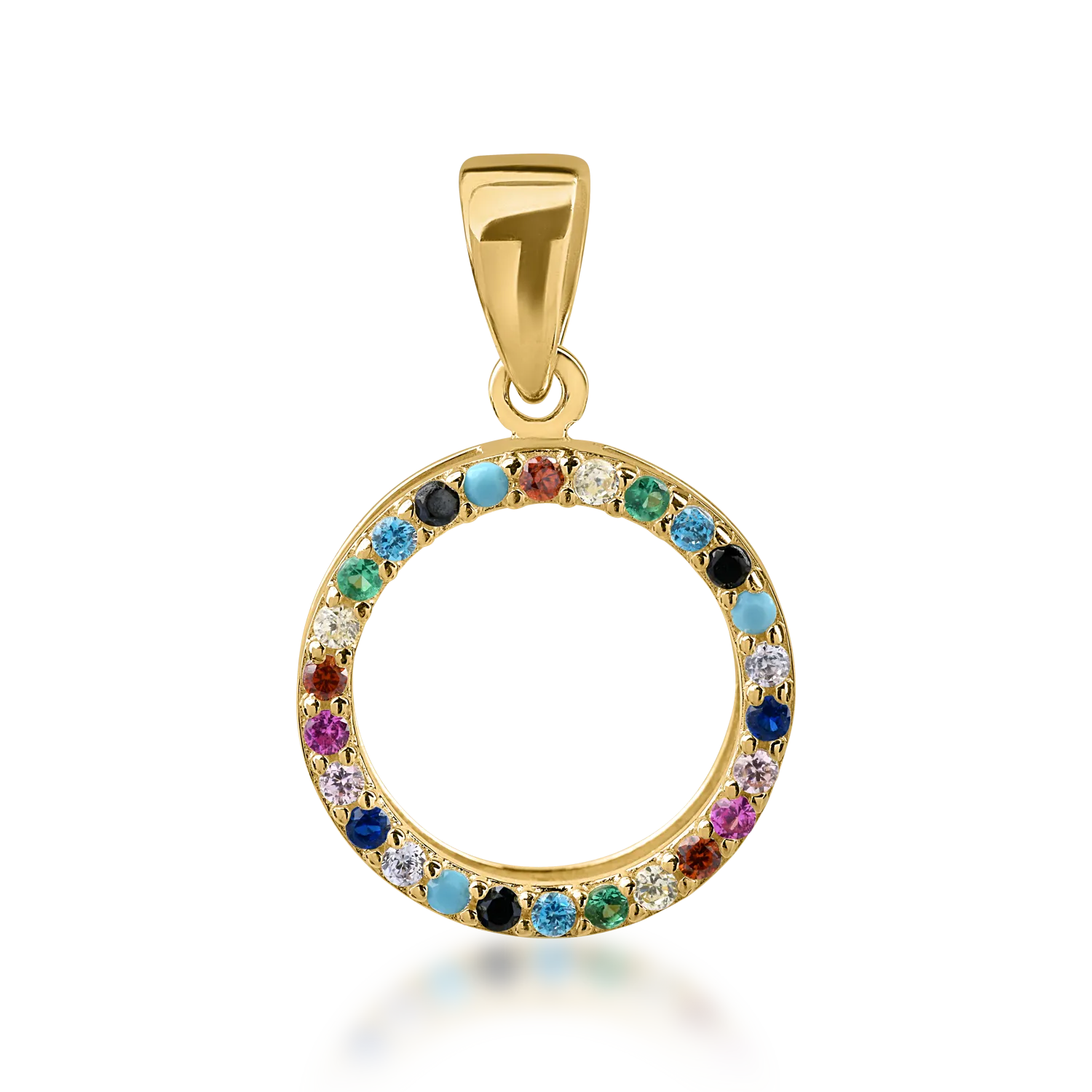 Висулка кръг от жълто злато с многоцветен цирконий