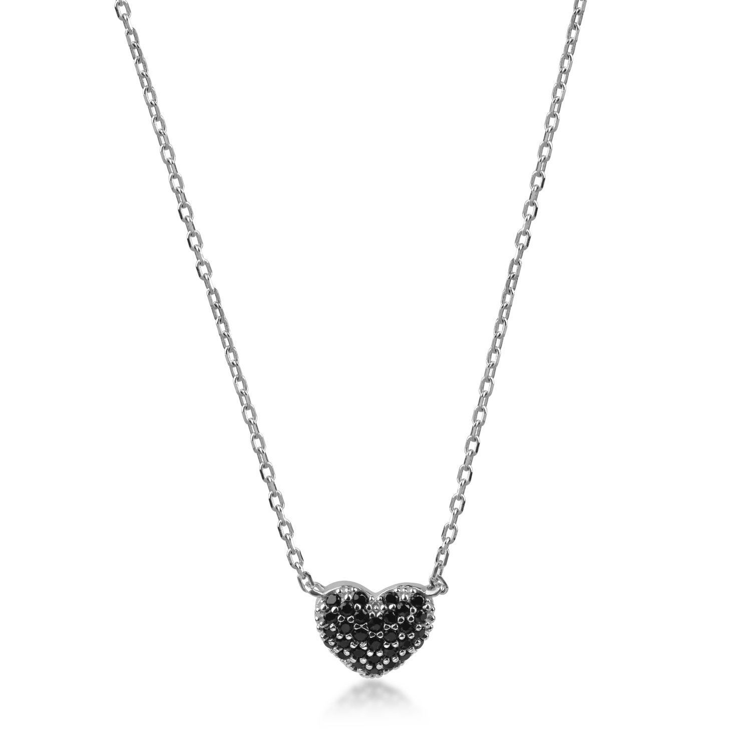 White gold heart pendant necklace with black zirconia