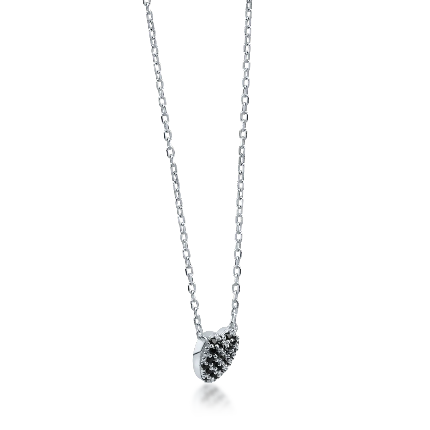 White gold heart pendant necklace with black zirconia