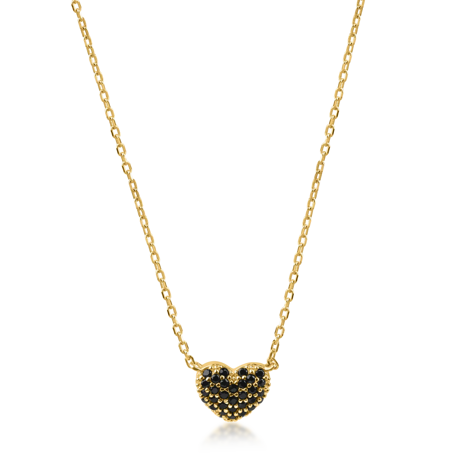 Yellow gold heart pendant necklace with black zirconia