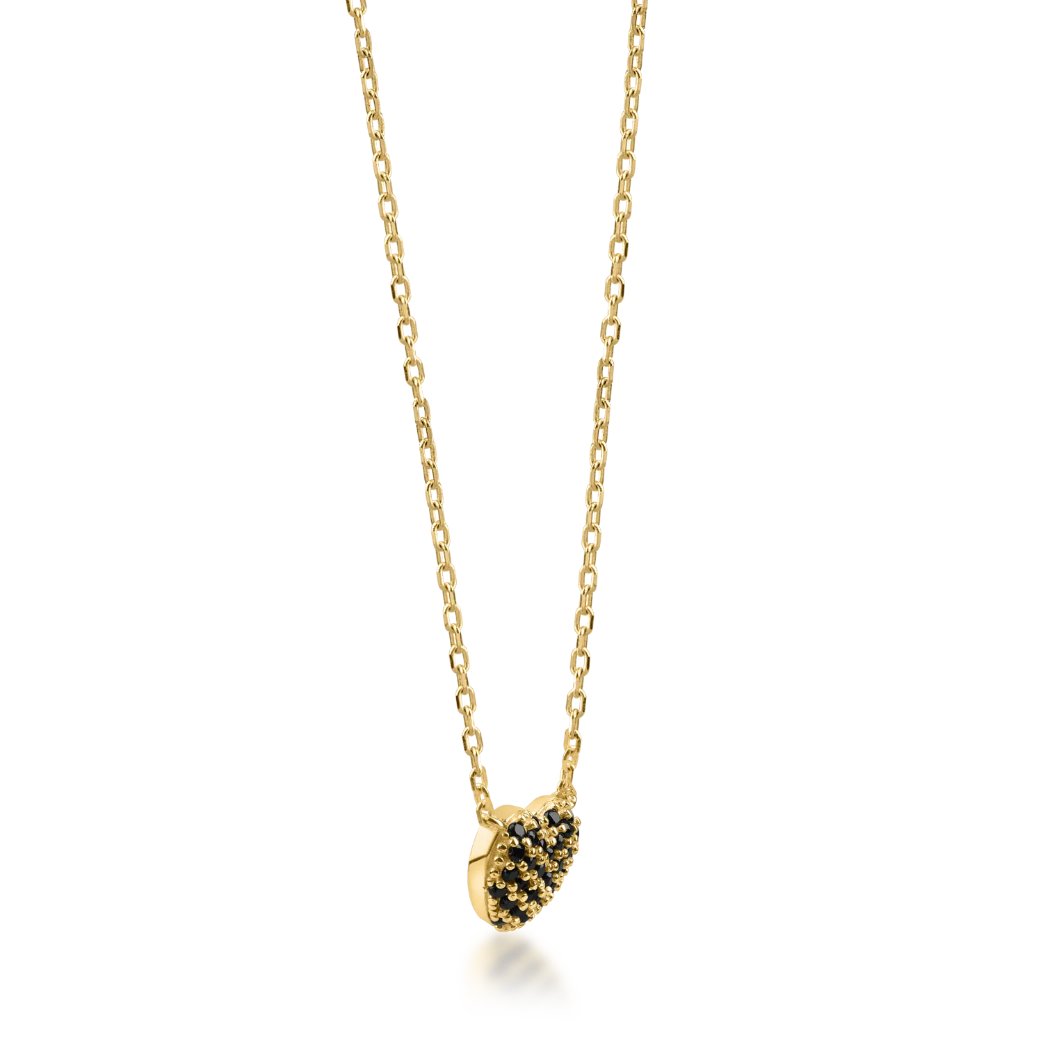 Yellow gold heart pendant necklace with black zirconia