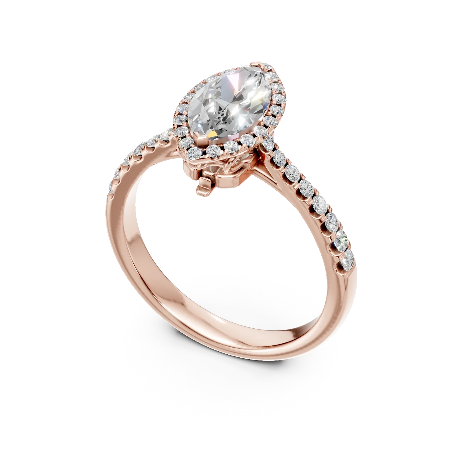 Inel de logodna din aur roz cu diamant de 0.9ct si diamante de 0.3ct