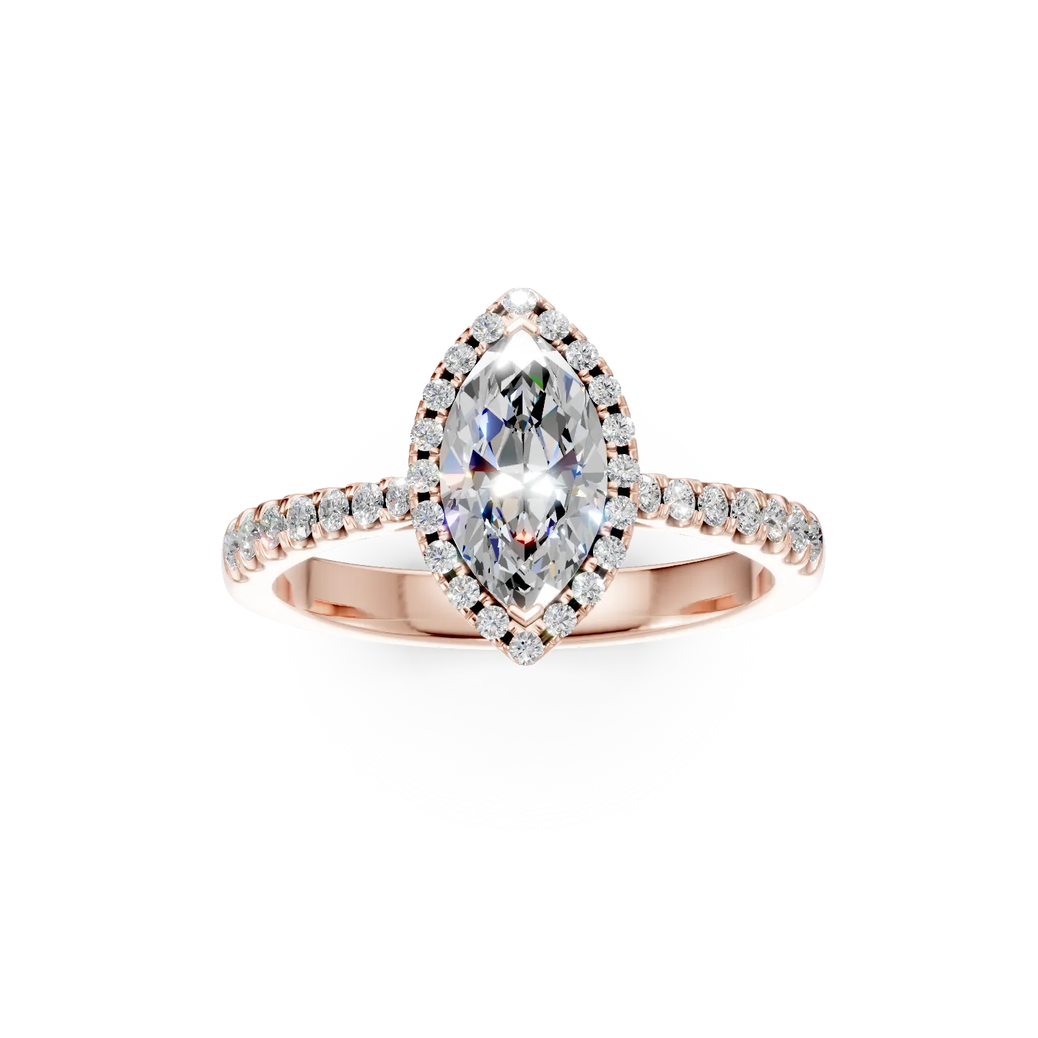 Inel de logodna din aur roz cu diamant de 0.9ct si diamante de 0.3ct