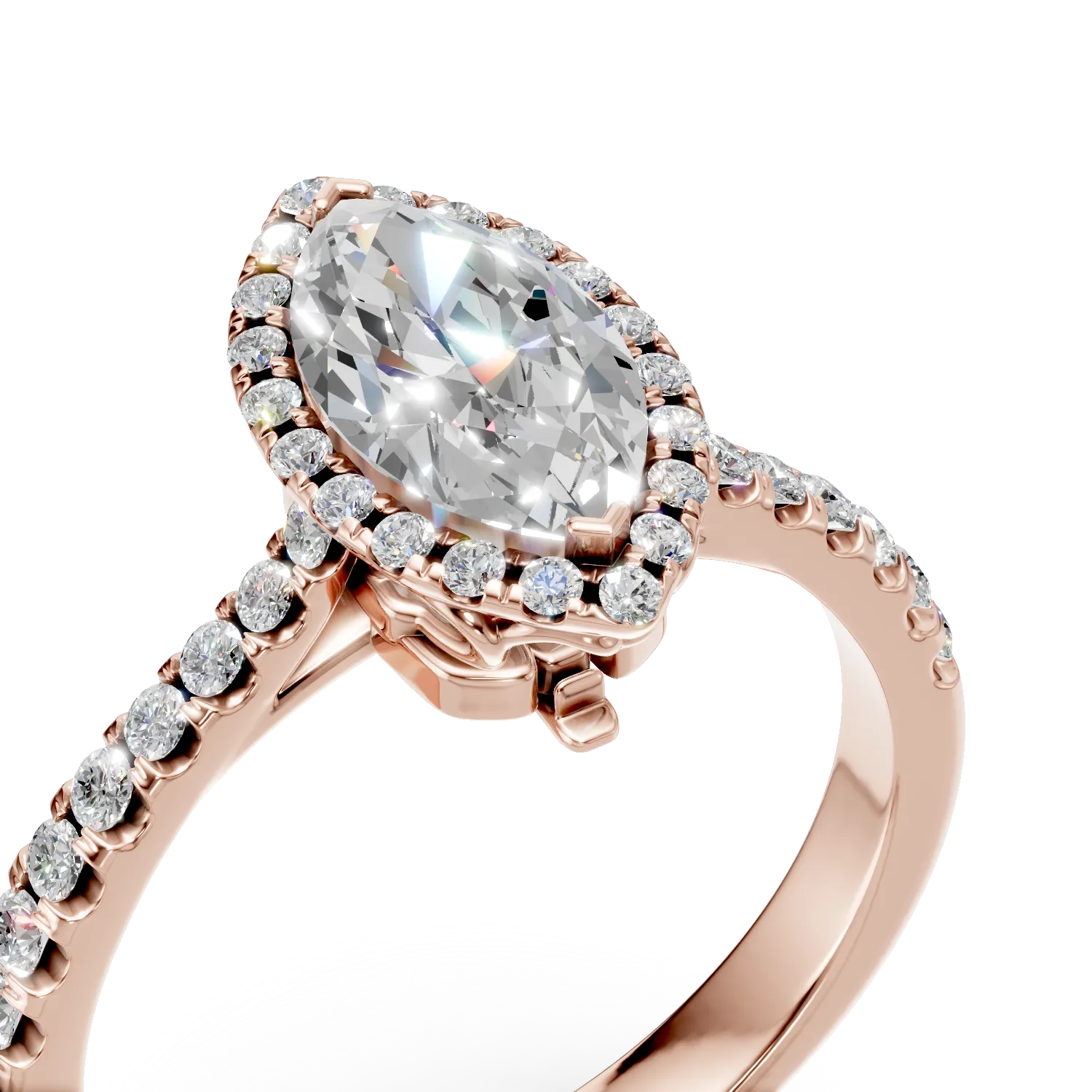 Inel de logodna din aur roz cu diamant de 0.9ct si diamante de 0.3ct