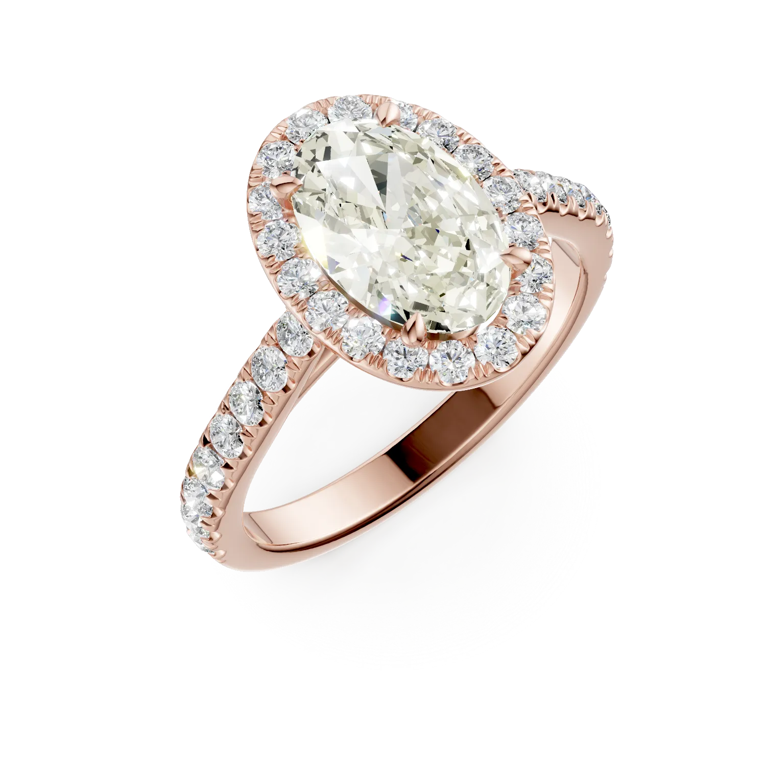 Годежен пръстен от розово злато с 0.7кт диамант и 0.3кт диаманти