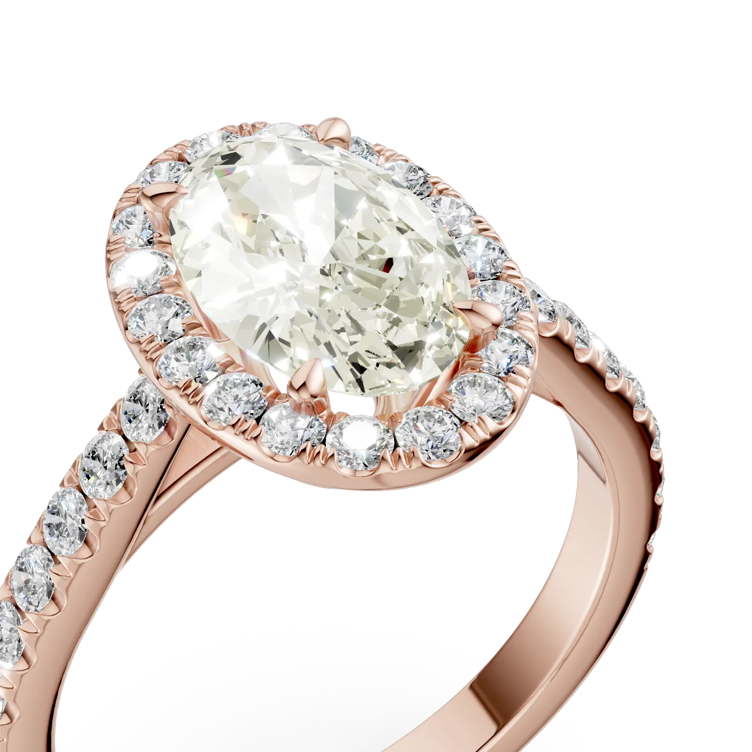 Годежен пръстен от розово злато с 0.7кт диамант и 0.3кт диаманти