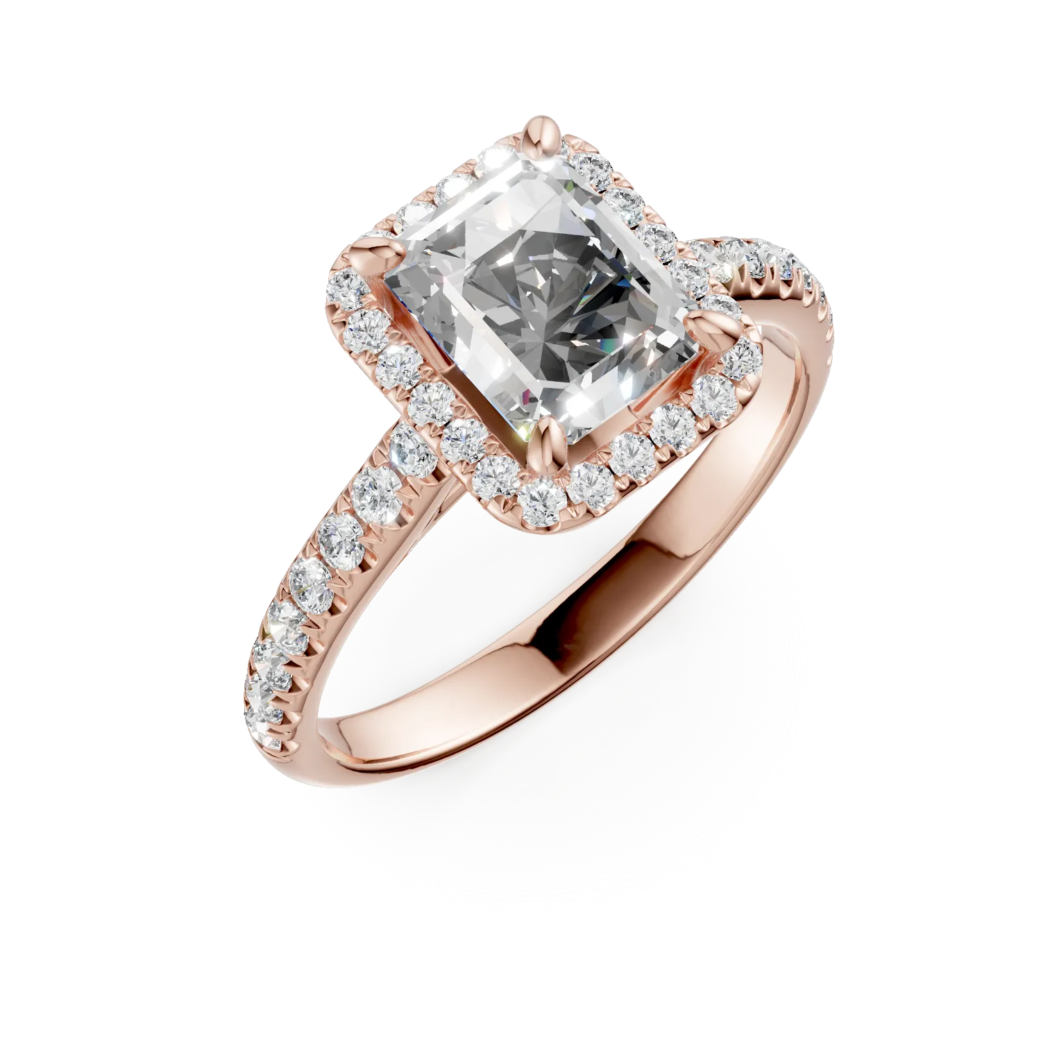Inel de logodna din aur roz cu diamant de 1.5ct si diamante de 0.4ct