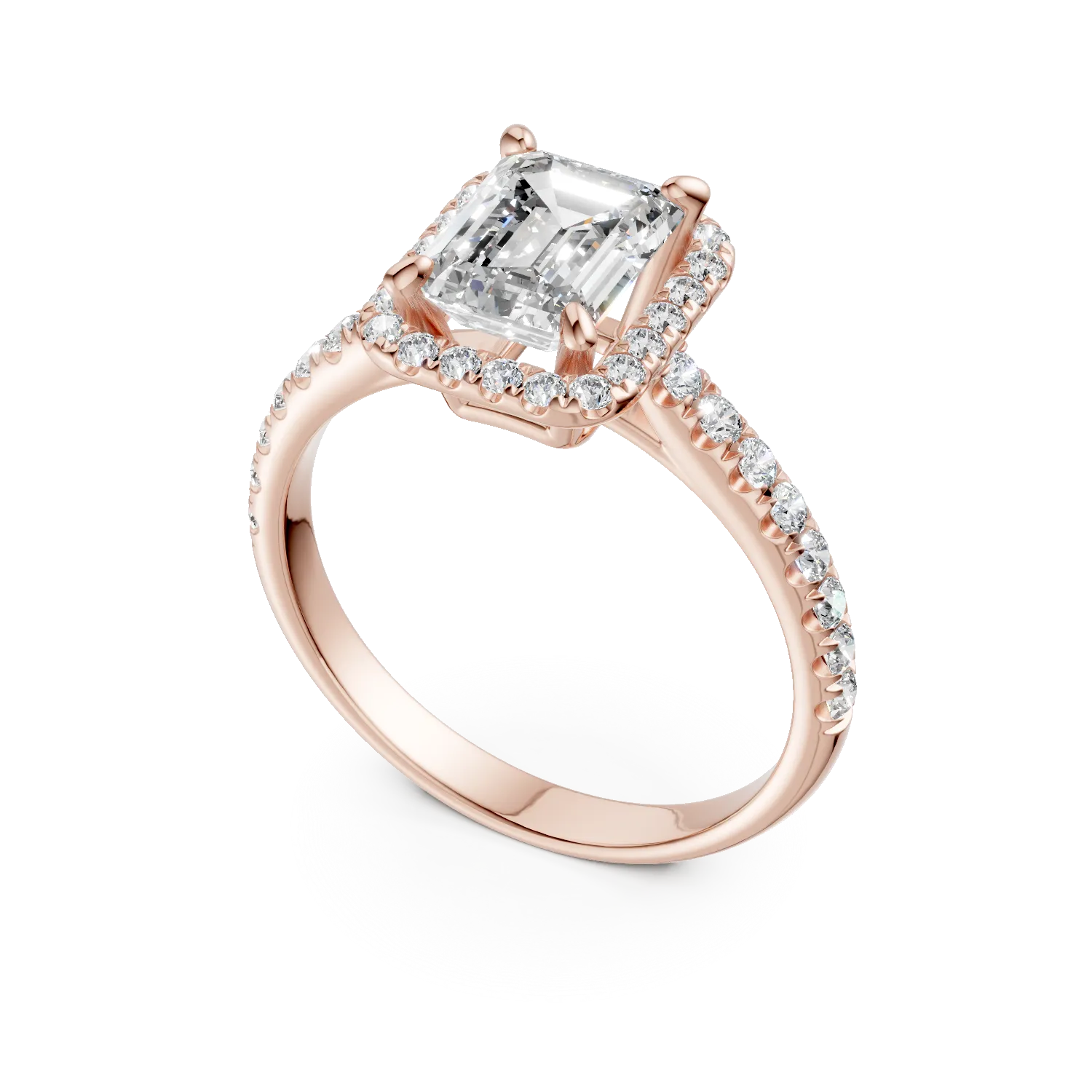 Inel de logodna din aur roz cu diamant radiant de 1.5ct si diamante de 0.4ct - imagine 2