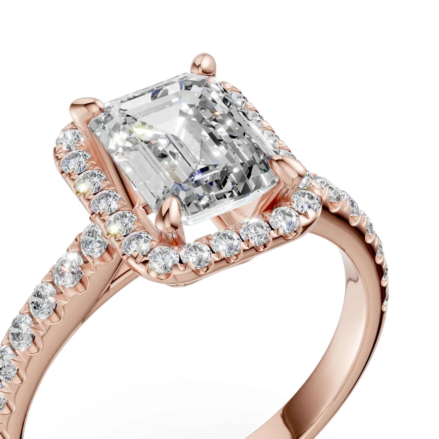 Inel de logodna din aur roz cu diamant radiant de 1.5ct si diamante de 0.4ct - imagine 4