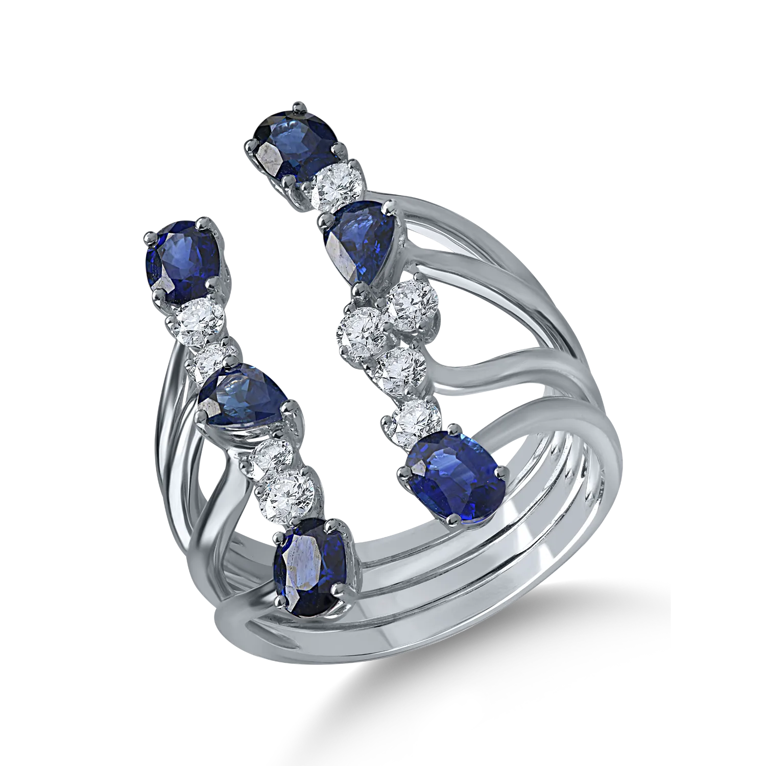 Fehérarany gyűrű 1.7ct zafírral és 0.4ct gyémánttal