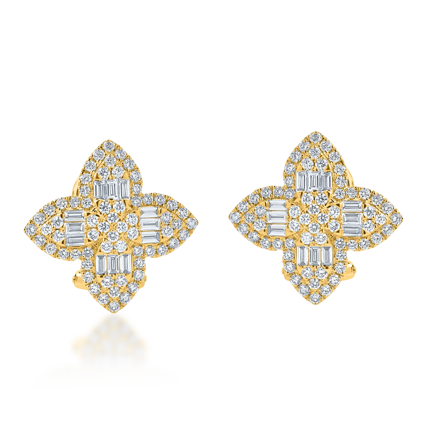 Teilor Cercei geometrici din aur galben cu diamante baguette si rotunde de 1.1ct