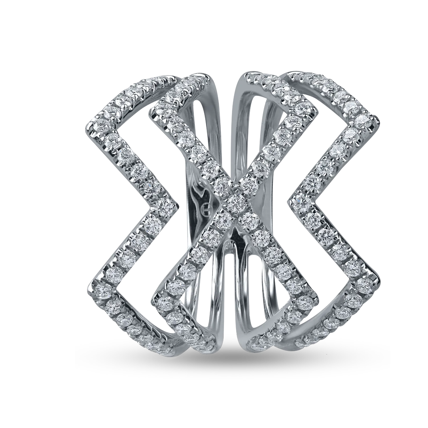 Геометричен пръстен от бяло злато с диаманти 0.9кт