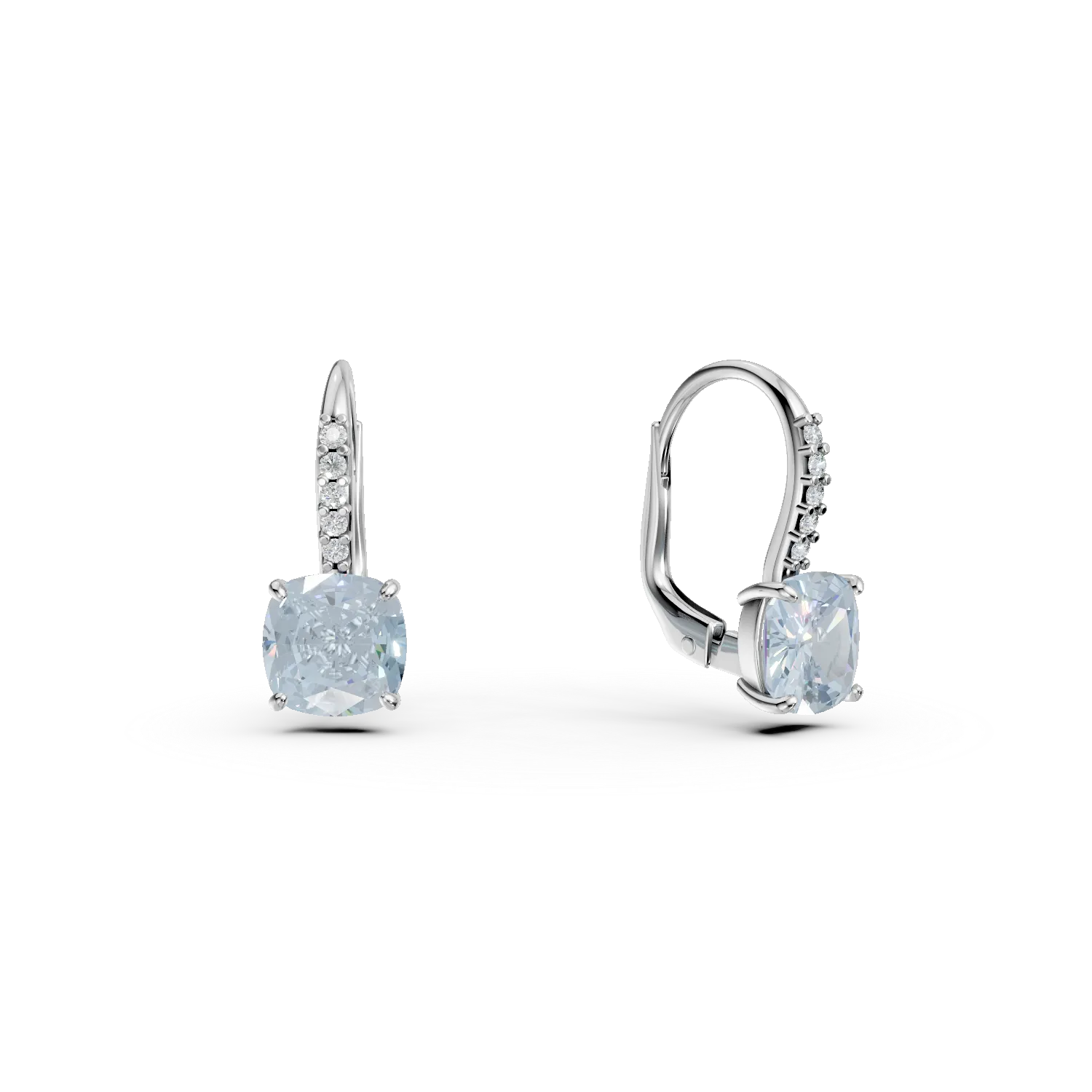 Cercei din aur alb cu topaze cushion de 2.2ct si zirconii