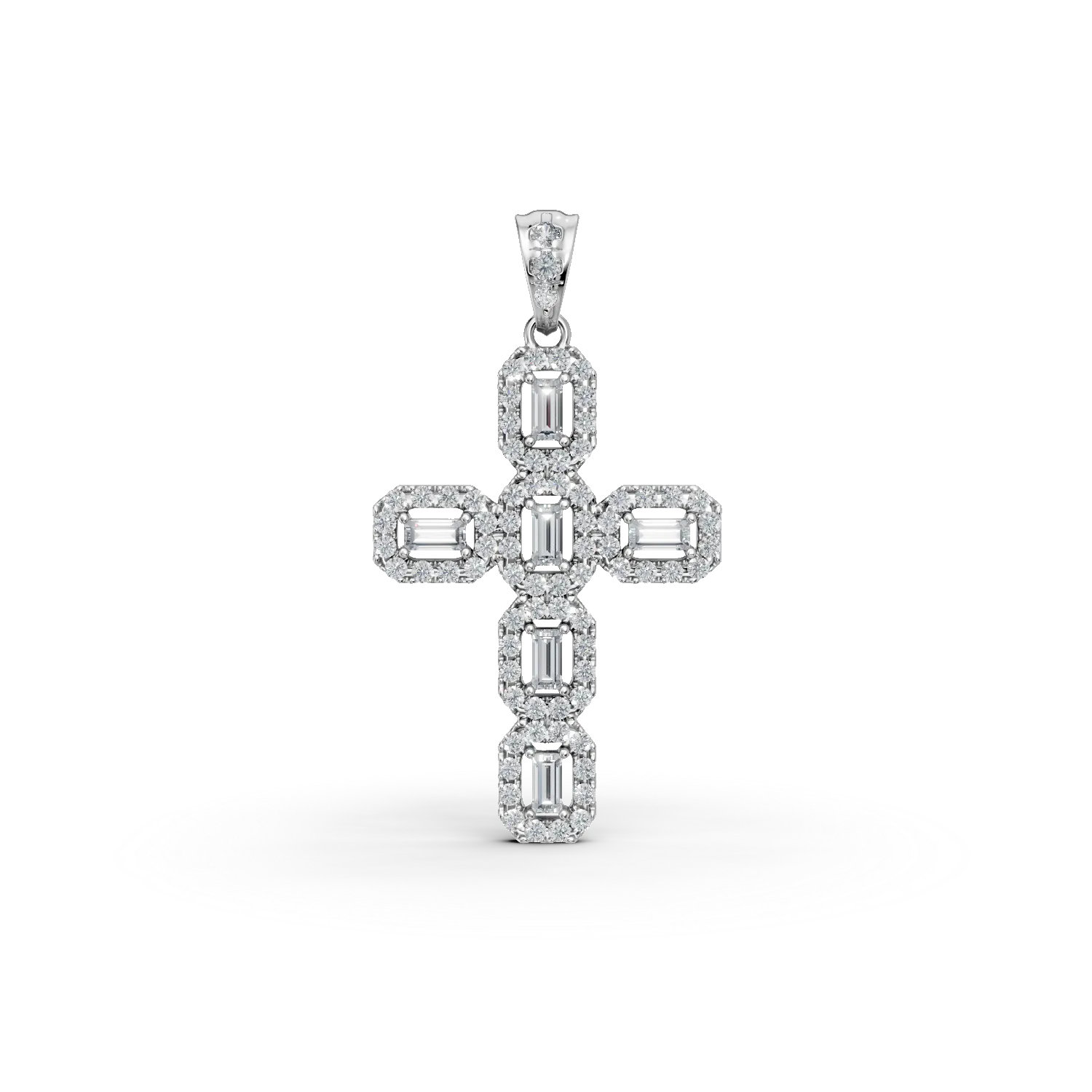 Teilor Pandantiv cruce din aur alb cu diamante baguette si rotunde de 0.5ct