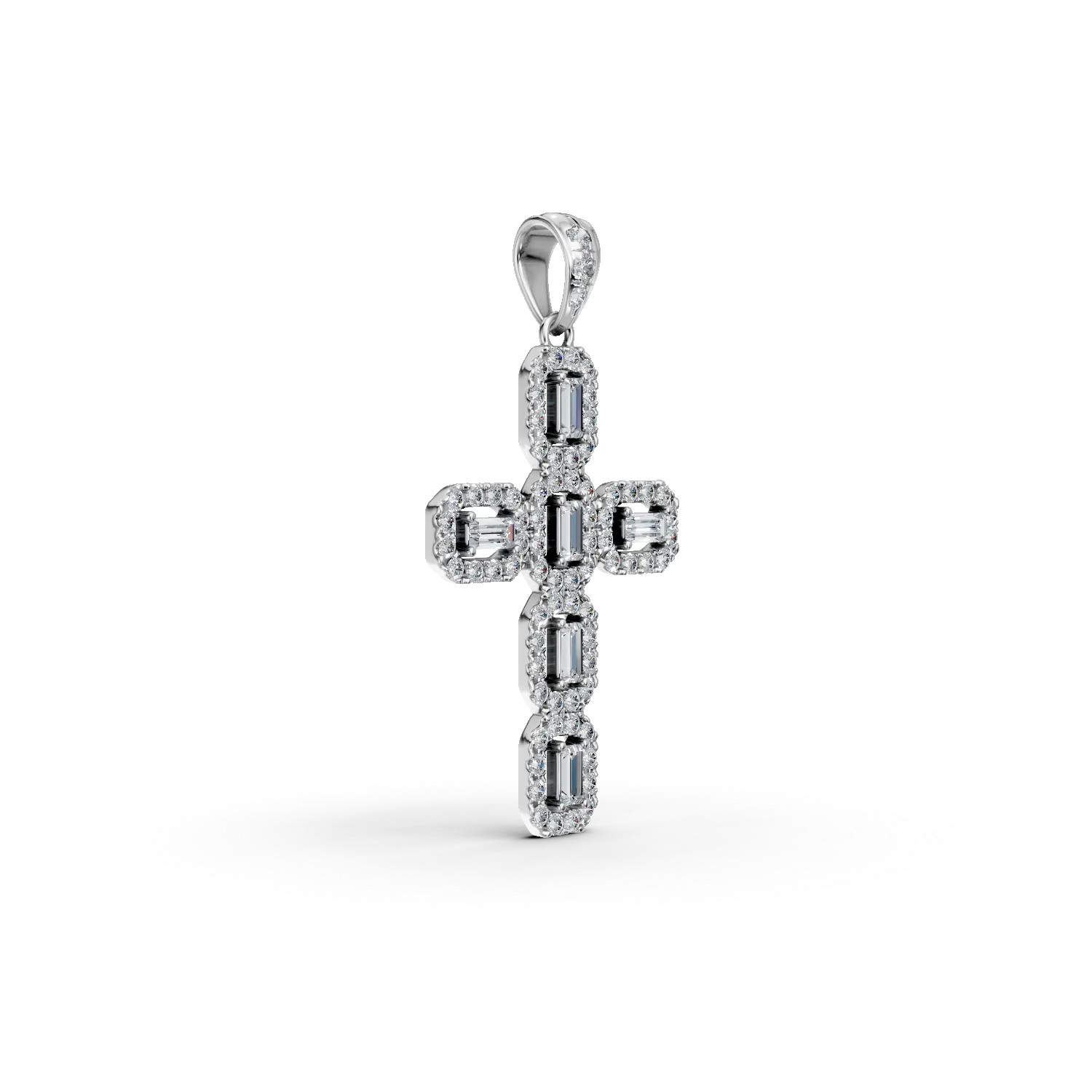 Pandantiv cruce din aur alb cu diamante de 0.5ct