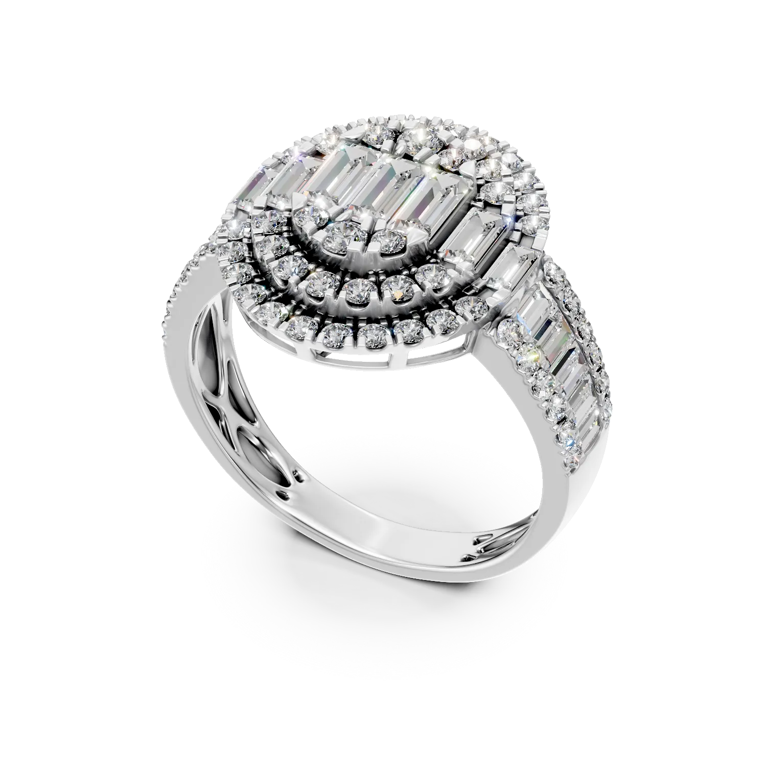 Inel din aur alb cu diamante baguette si rotunde de 1.6ct - imagine 2