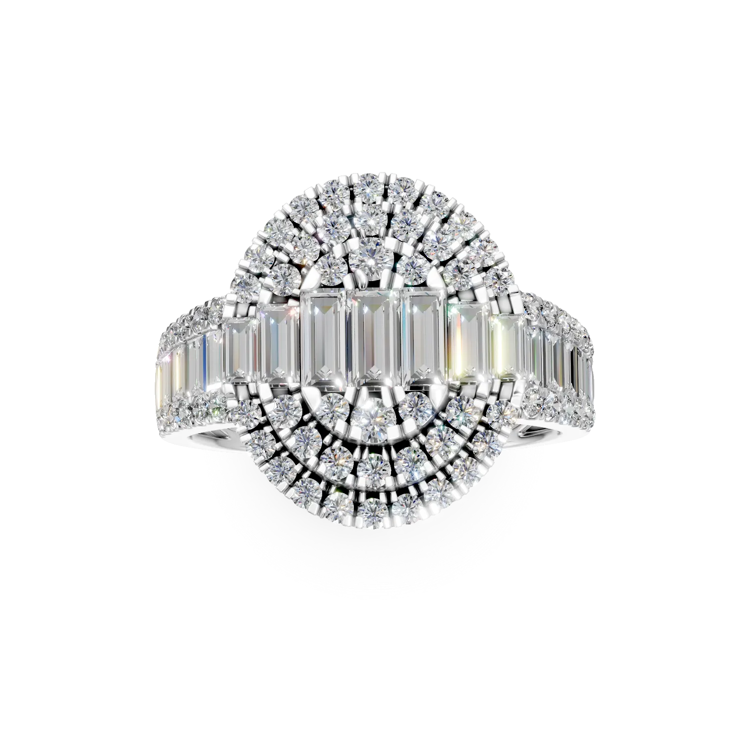 Inel din aur alb cu diamante baguette si rotunde de 1.6ct - imagine 3