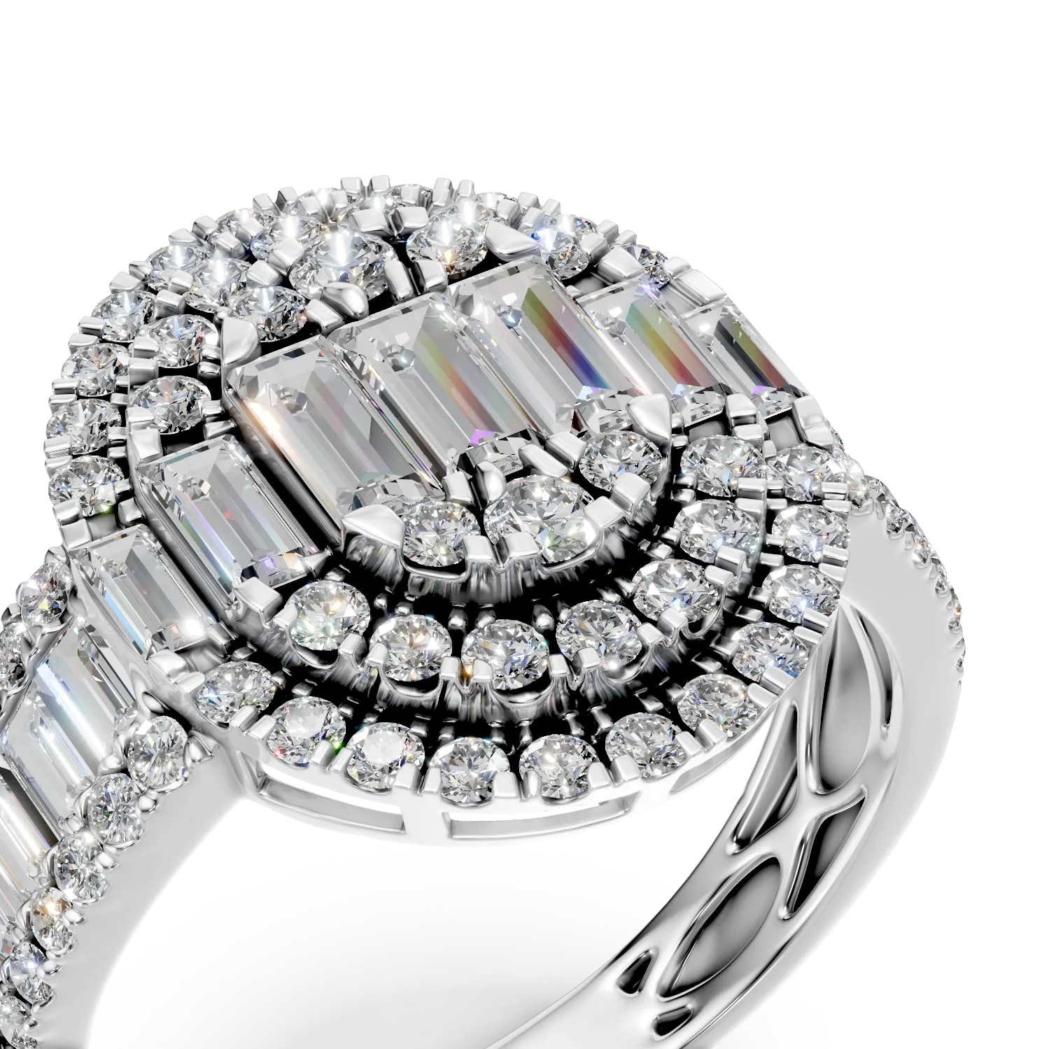 Inel din aur alb cu diamante baguette si rotunde de 1.6ct - imagine 4